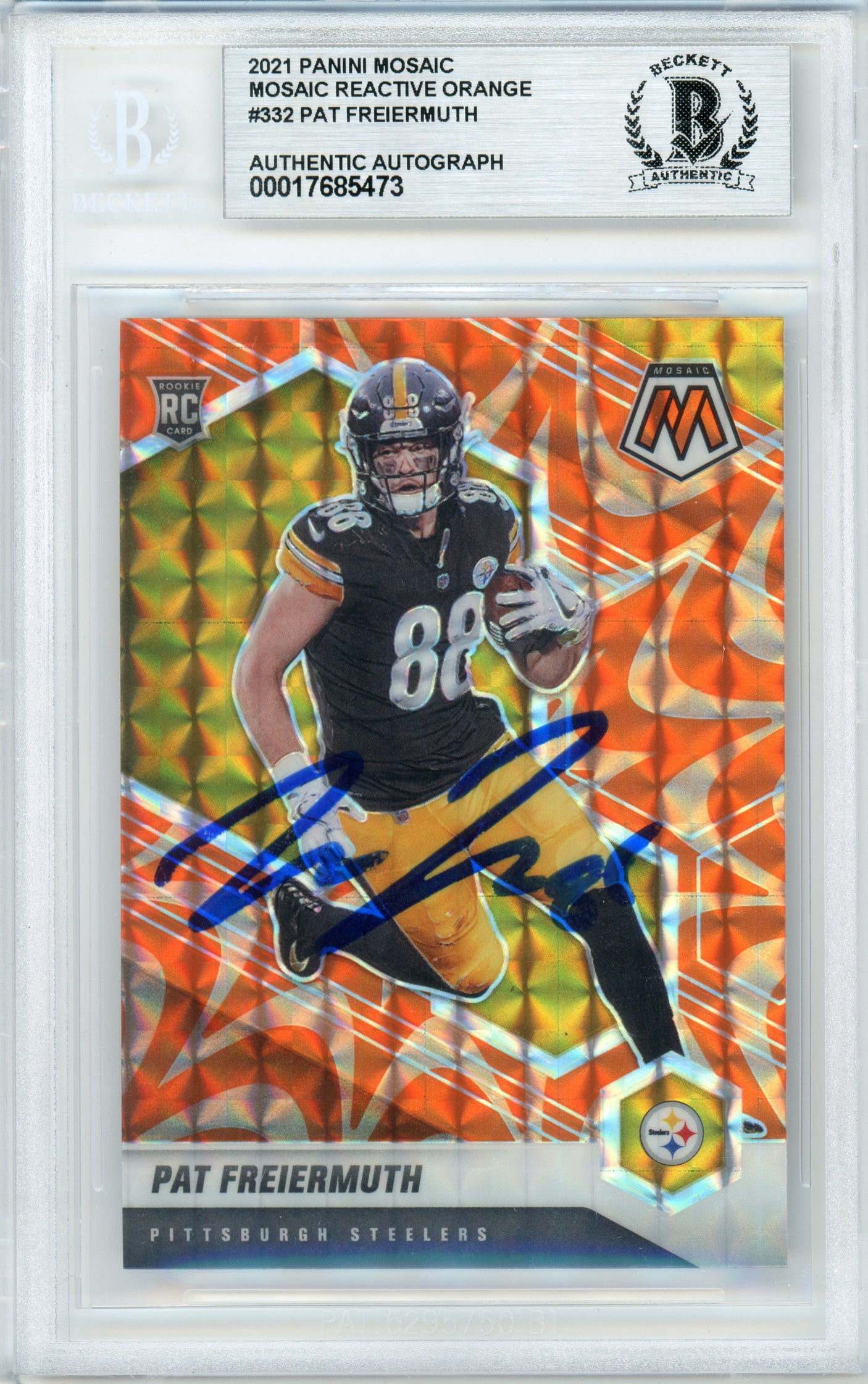 2021 Mosaic Reactive Orange #332 Pat Freiermuth RC Steelers BGS Autograph