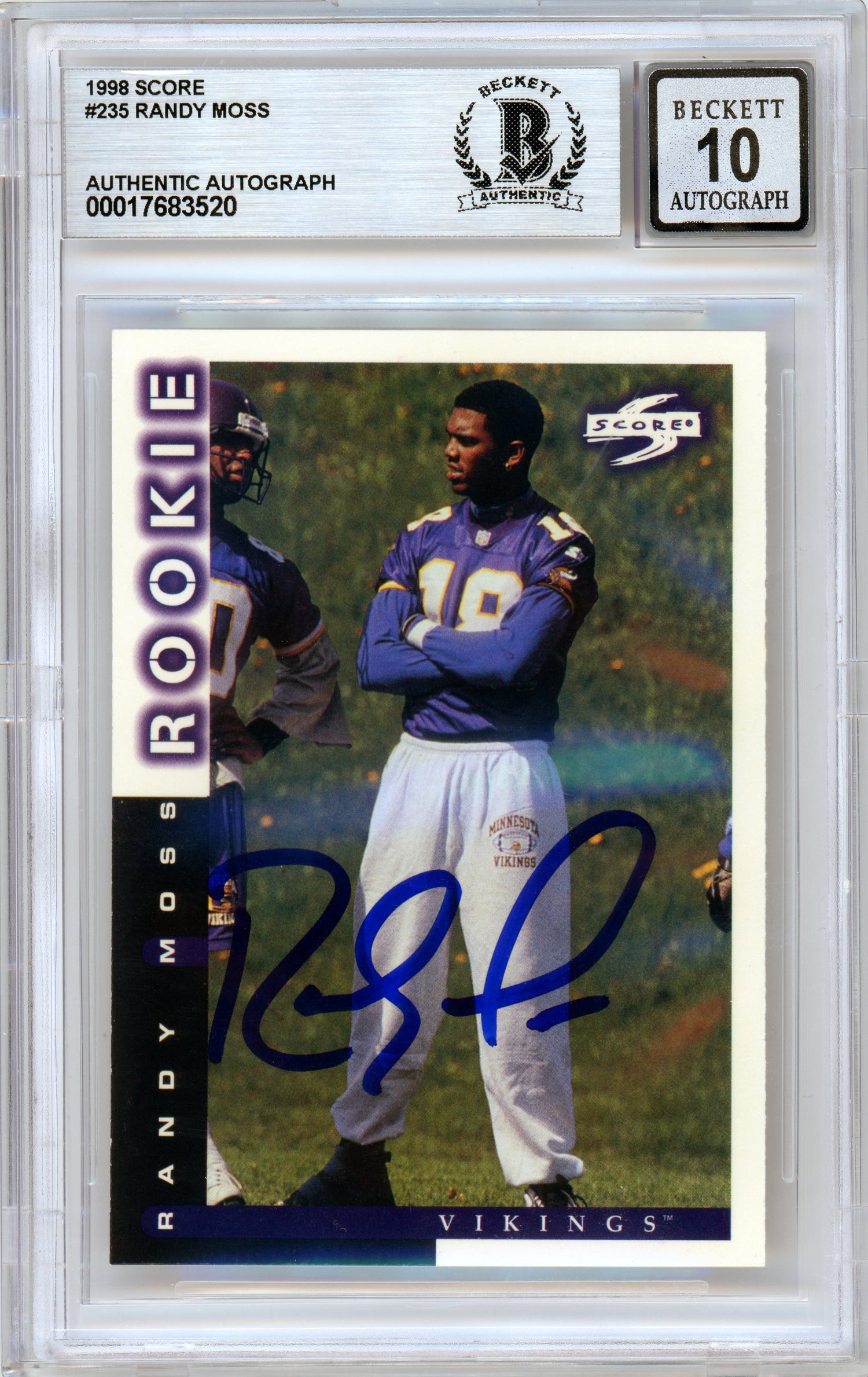 1998 Score #235 Randy Moss RC Vikings BGS Autograph 10