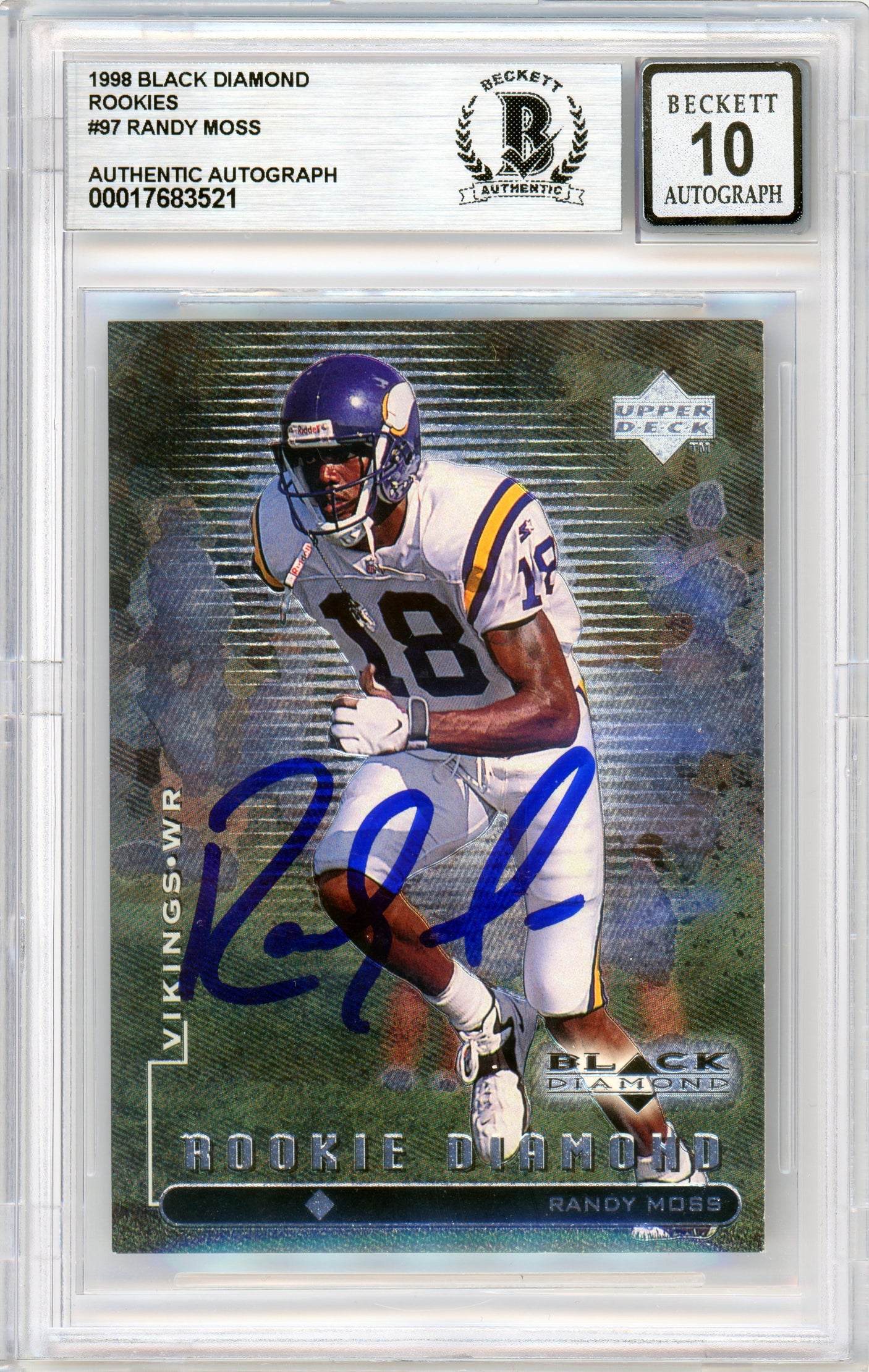 1998 Black Diamond Rookies #97 Randy Moss Vikings BGS Autograph 10