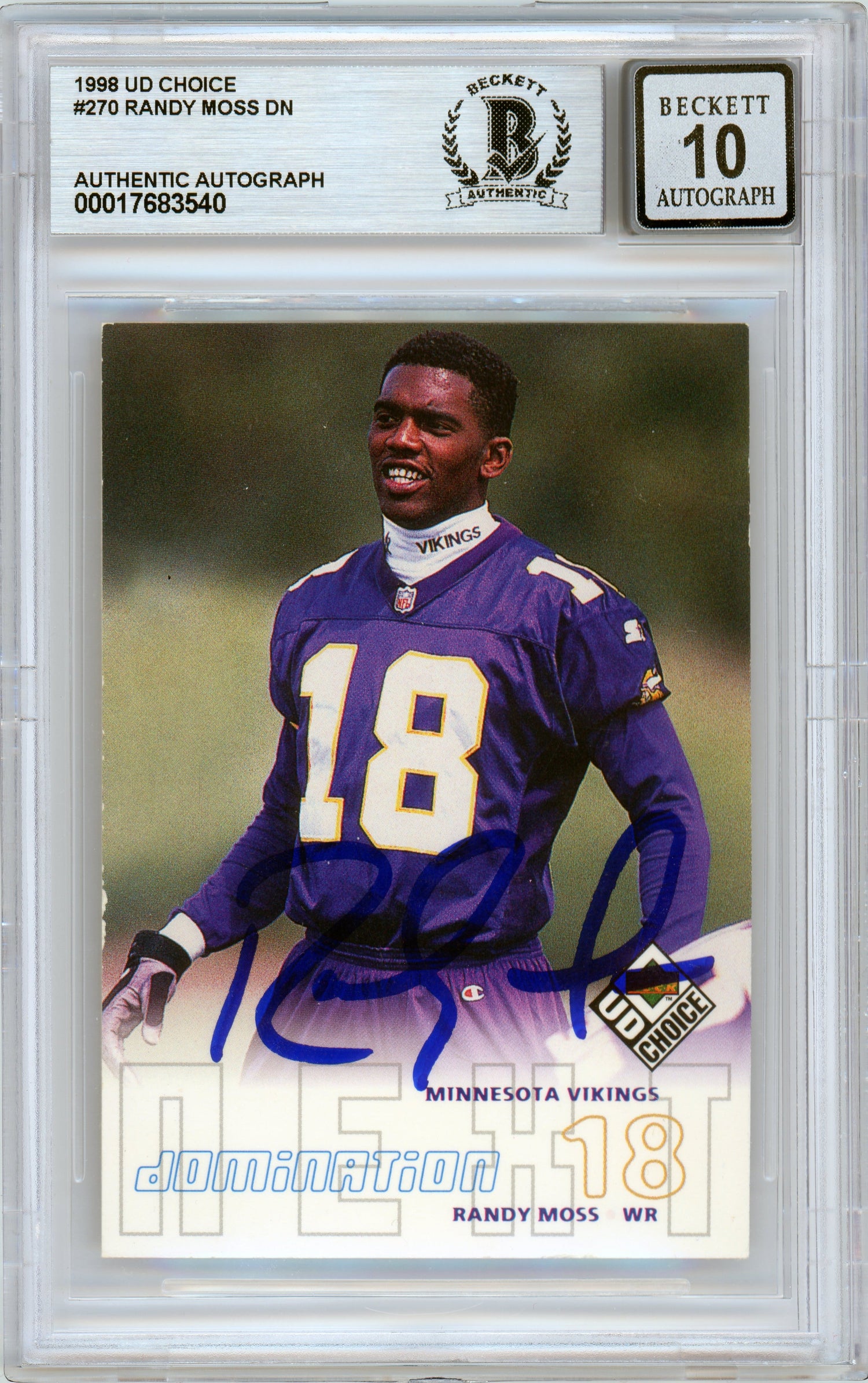1998 UD Choice Next Domination #270 Randy Moss RC Vikings BGS Auto 10