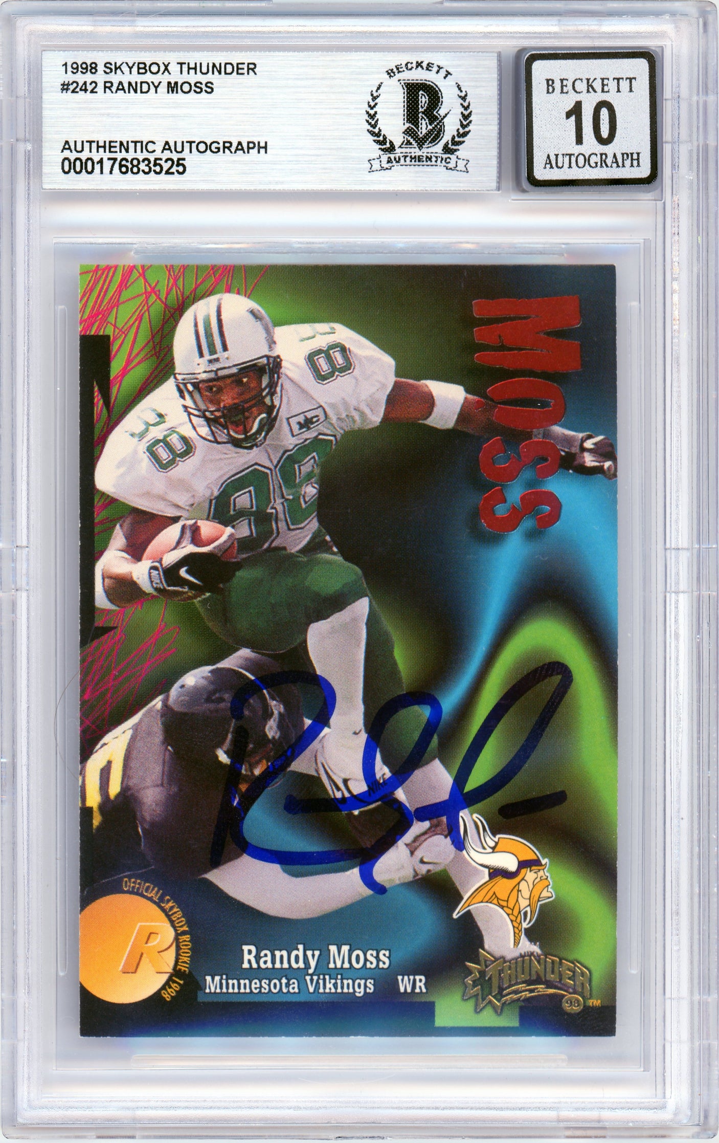 1998 Skybox Thunder #242 Randy Moss RC Vikings BGS Autograph 10