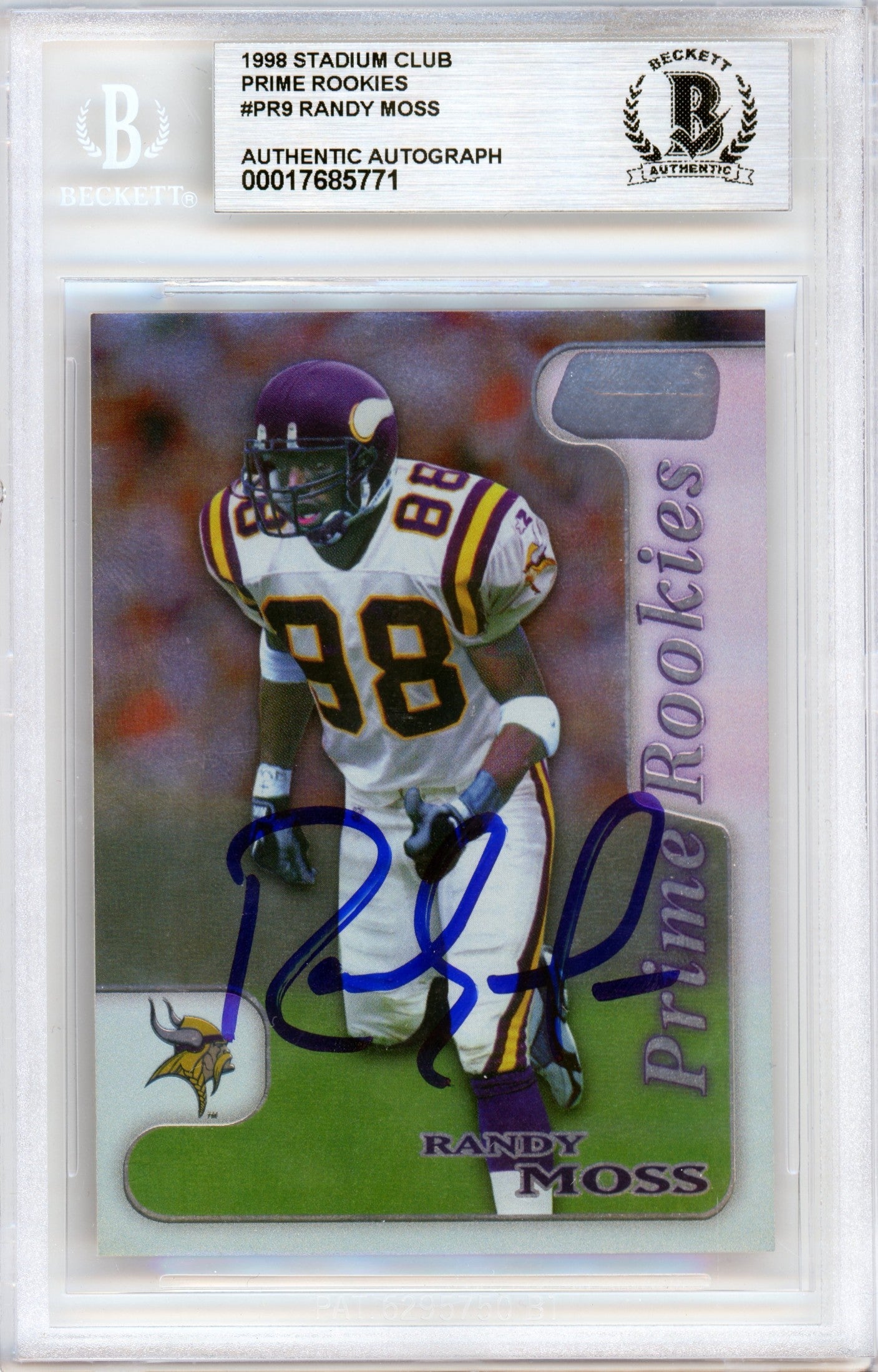 1998 Stadium Club Prime Rookies #PR9 Randy Moss RC Vikings BGS Auto 10