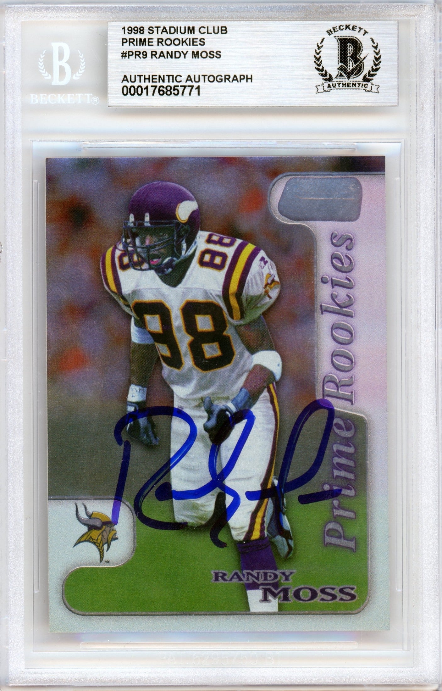 1998 Stadium Club Prime Rookies #PR9 Randy Moss RC Vikings BGS Auto 10