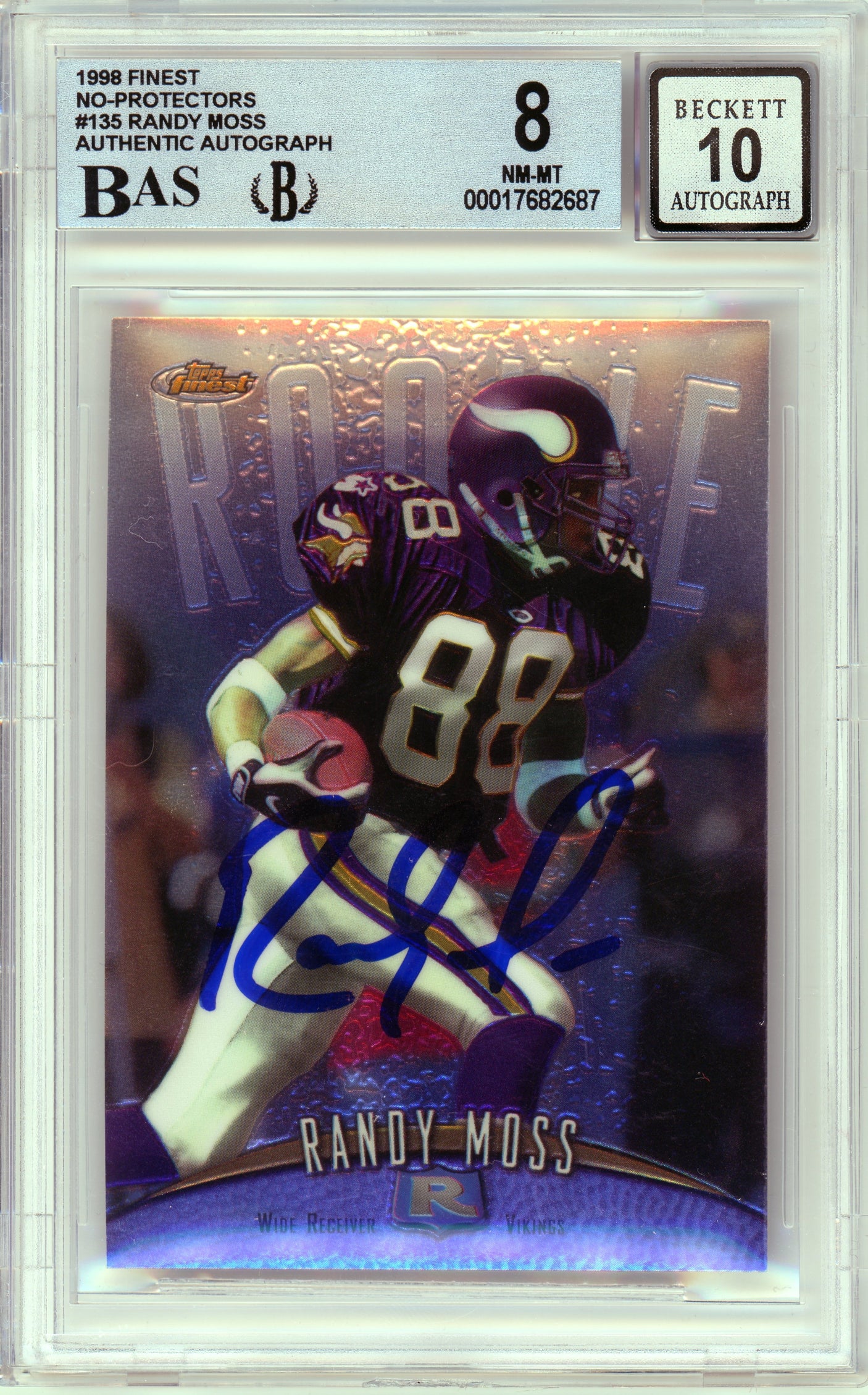 1998 Topps Finest #135 Randy Moss RC Vikings BGS 8 Autograph 10