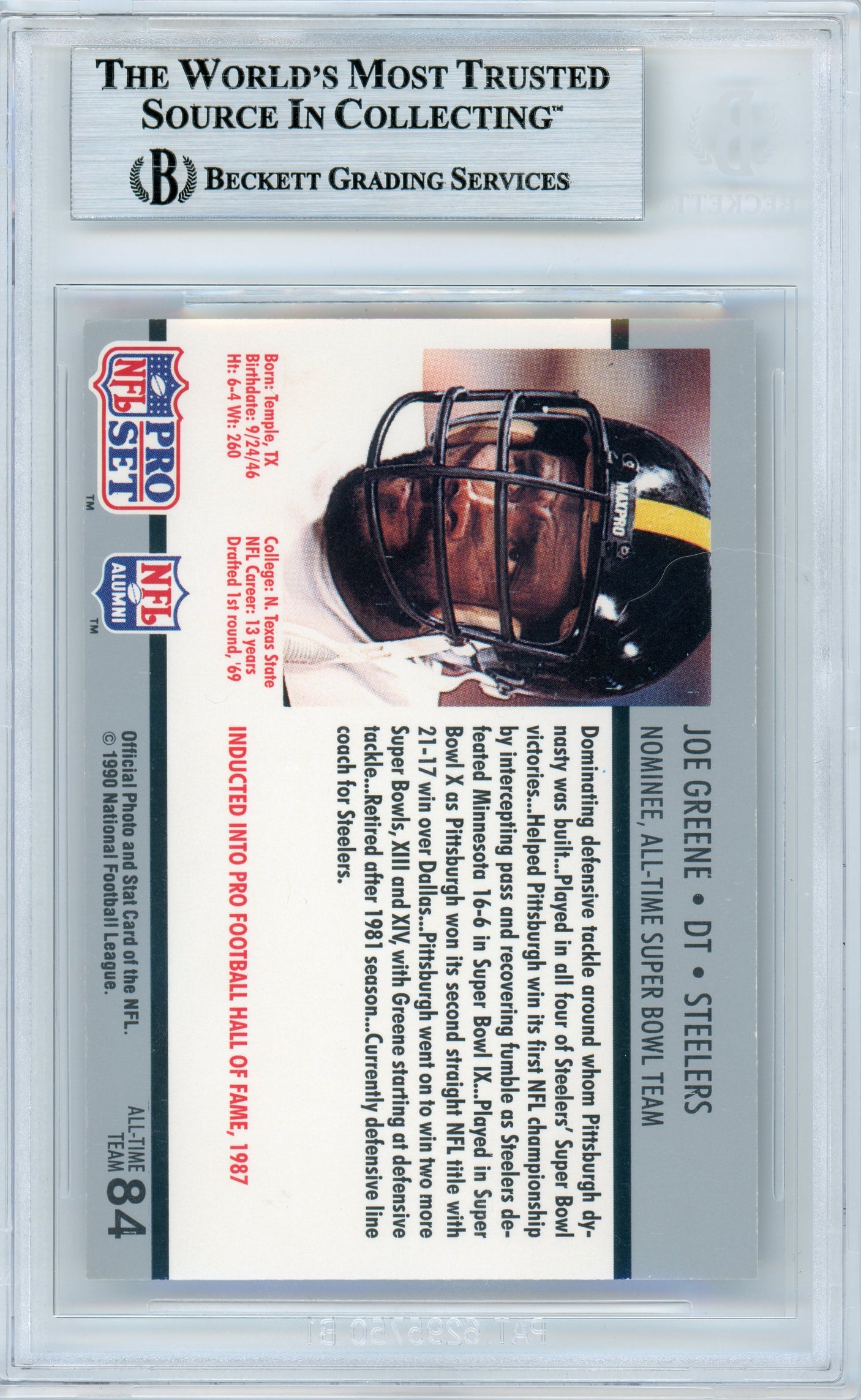 1990-91 Pro Set Super Bowl 160 #84 Joe Greene Steelers BGS Autograph