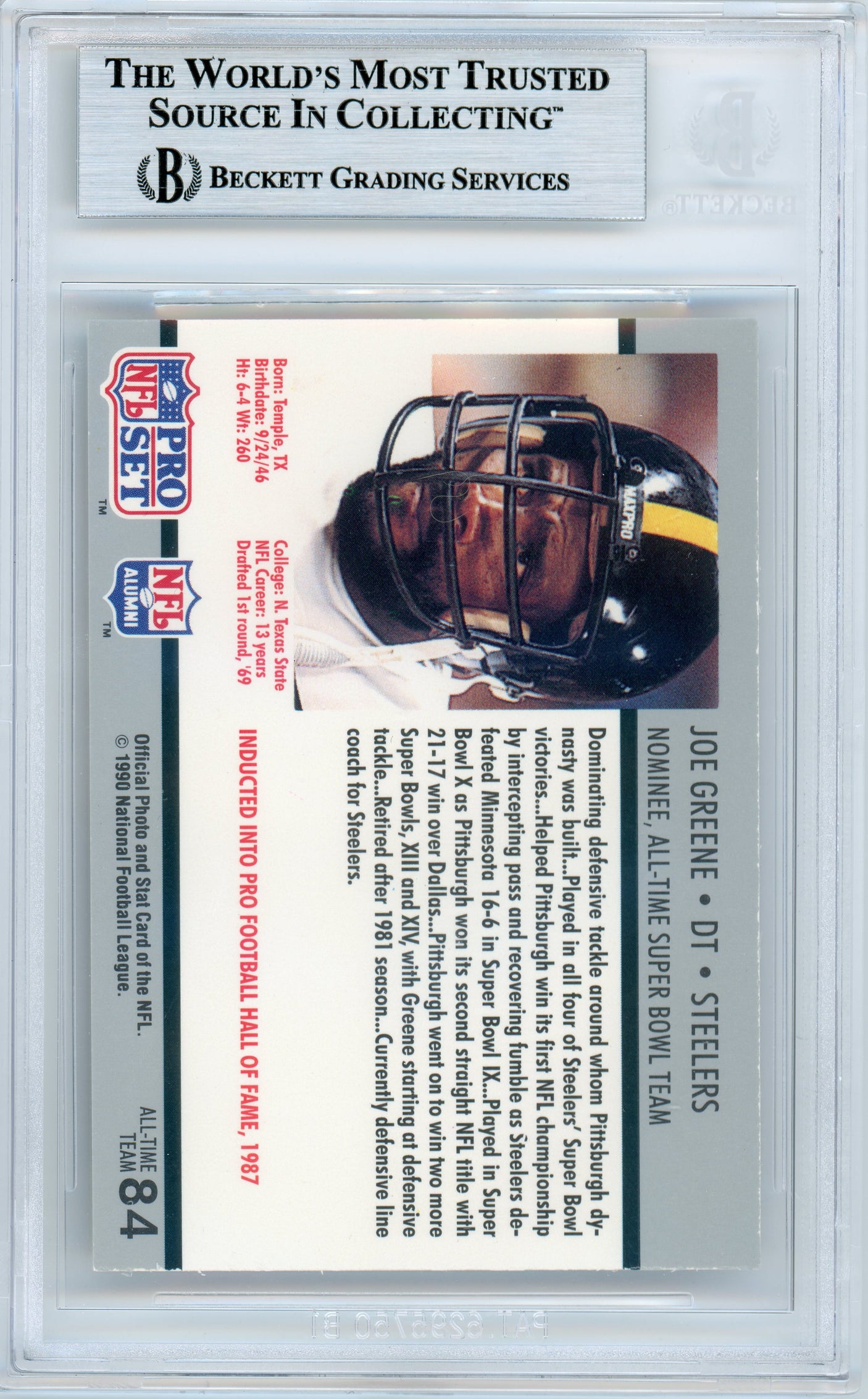 1990-91 Pro Set Super Bowl 160 #84 Joe Greene Steelers BGS Autograph