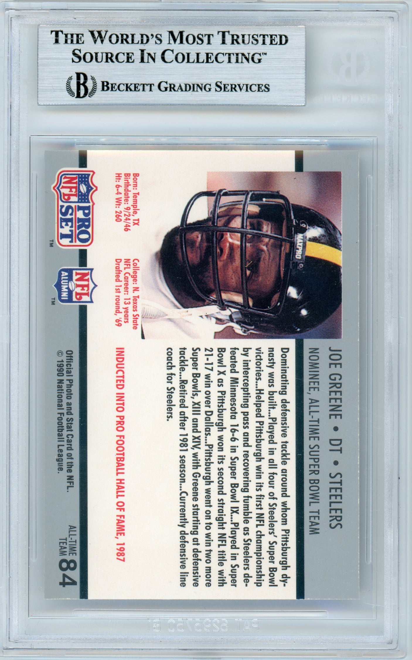 1990-91 Pro Set Super Bowl 160 #84 Joe Greene Steelers BGS Autograph