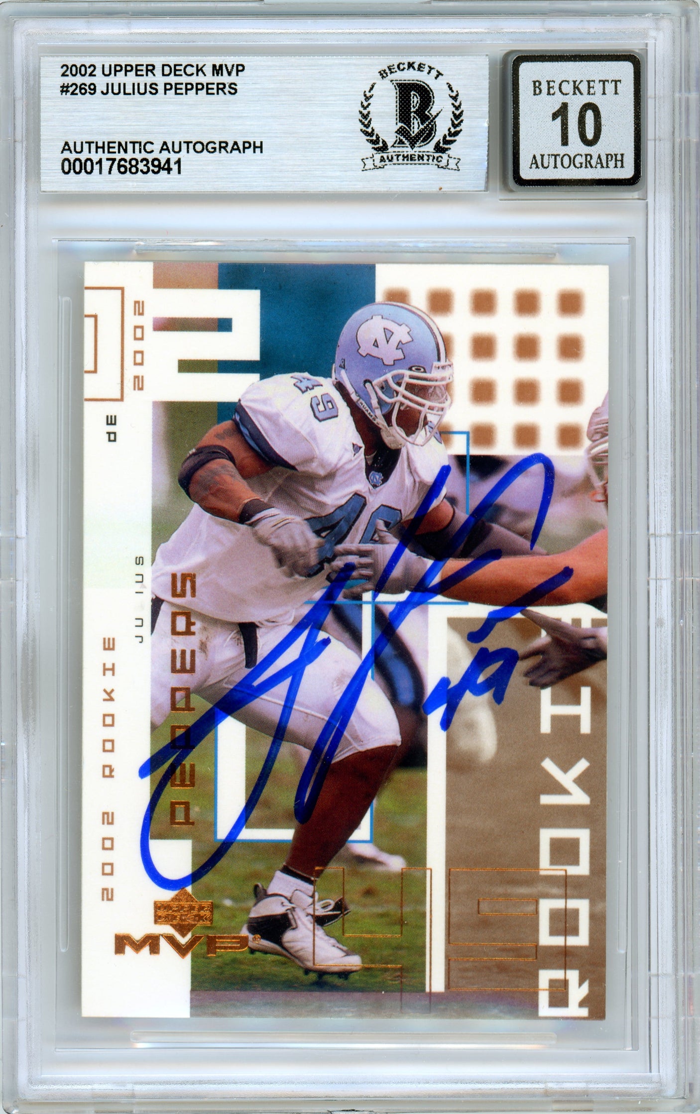 2002 Upper Deck MVP #269 Julius Peppers RC Panthers BGS Autograph 10