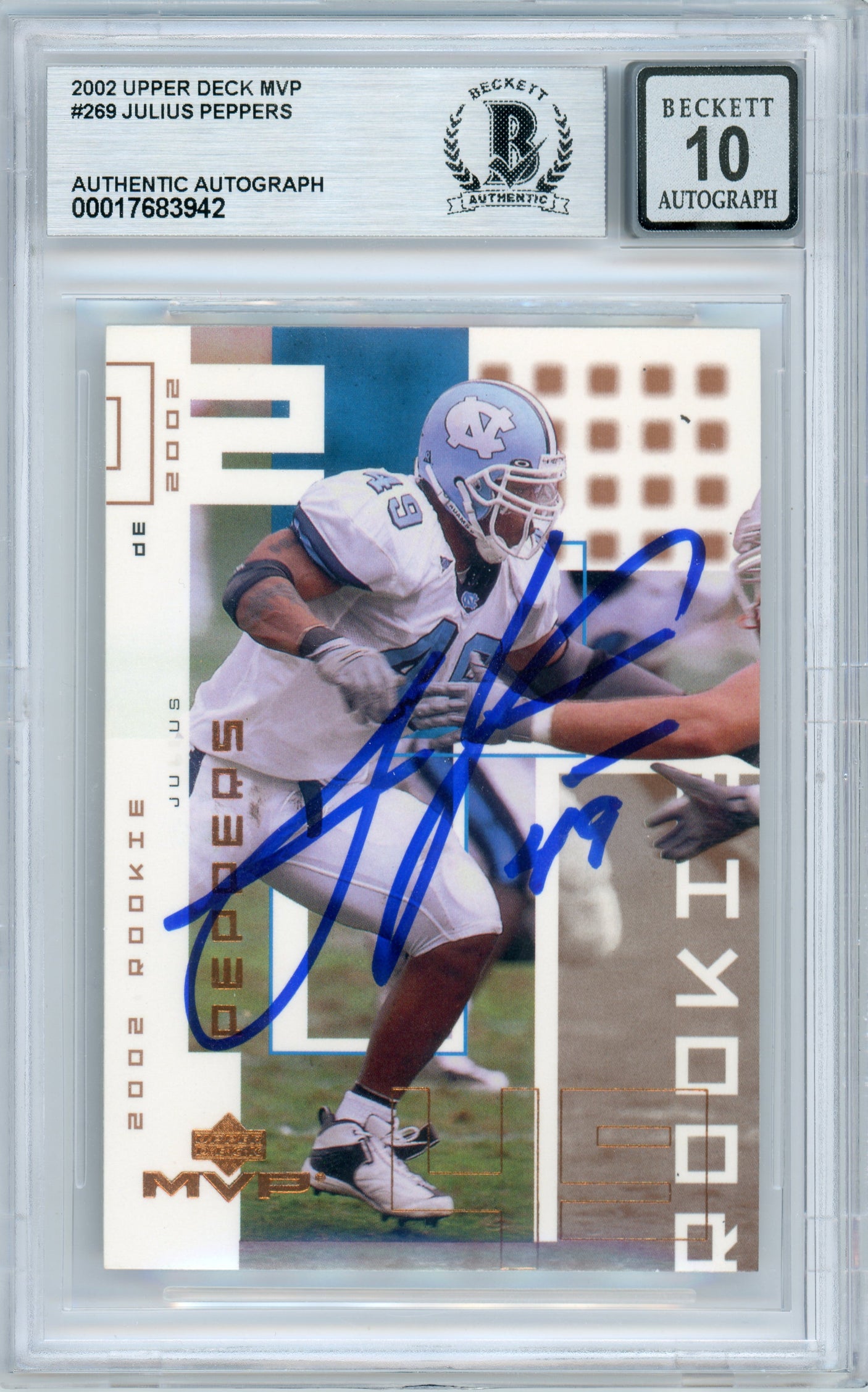 2002 Upper Deck MVP #269 Julius Peppers RC Panthers BGS Autograph 10