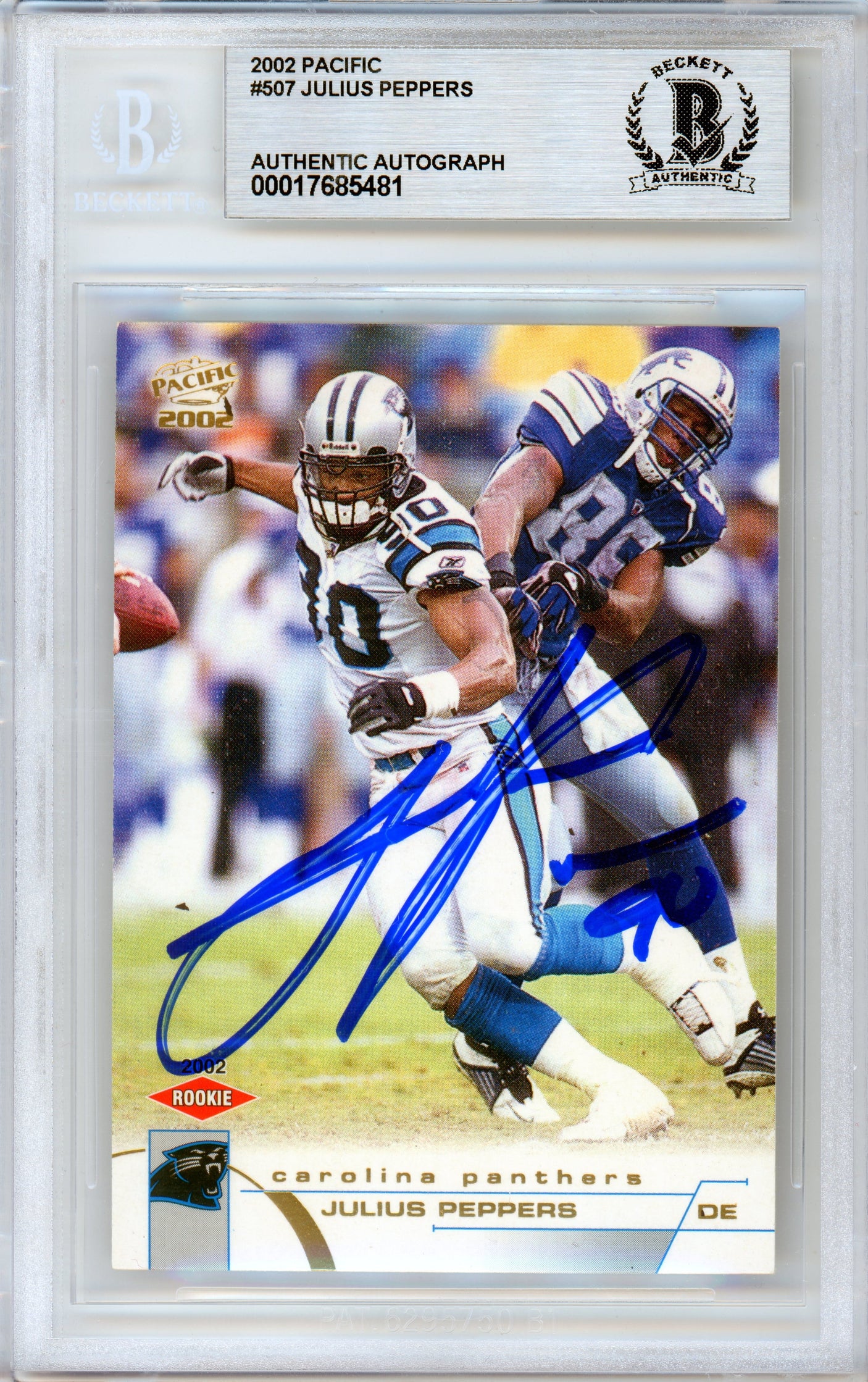 2002 Pacific #507 Julius Peppers RC Panthers BGS Autograph