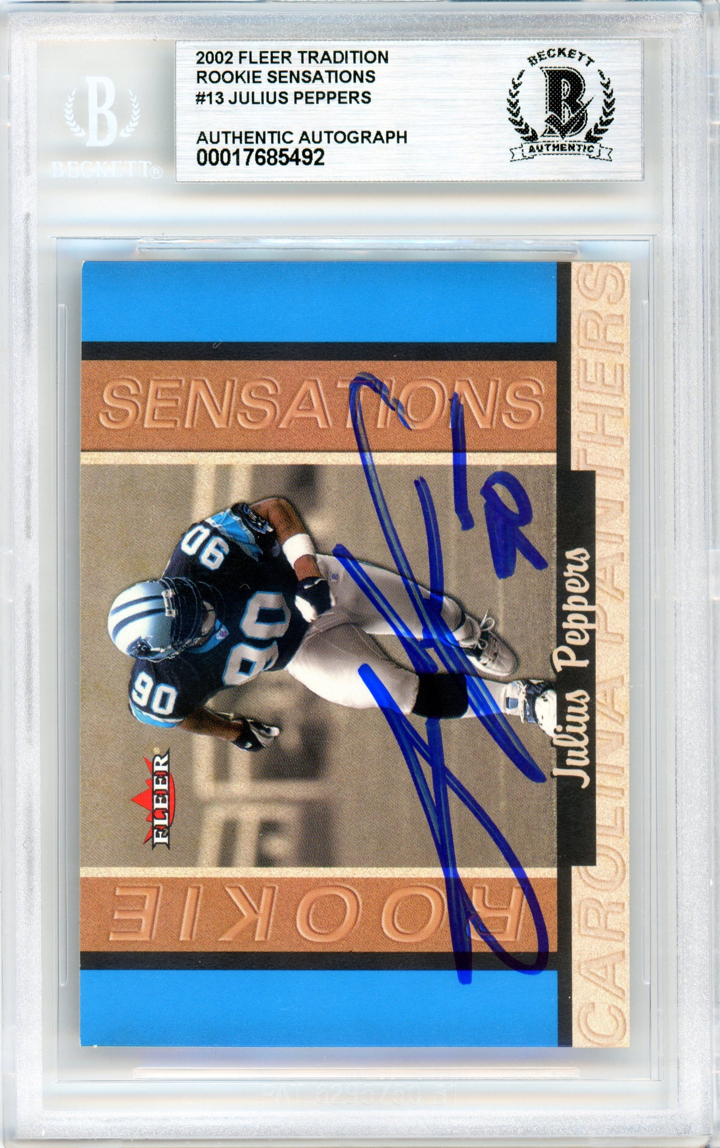 2002 Fleer Tradition Rookie Sensations #13 Julius Peppers RC Panthers /1250 BGS Auto