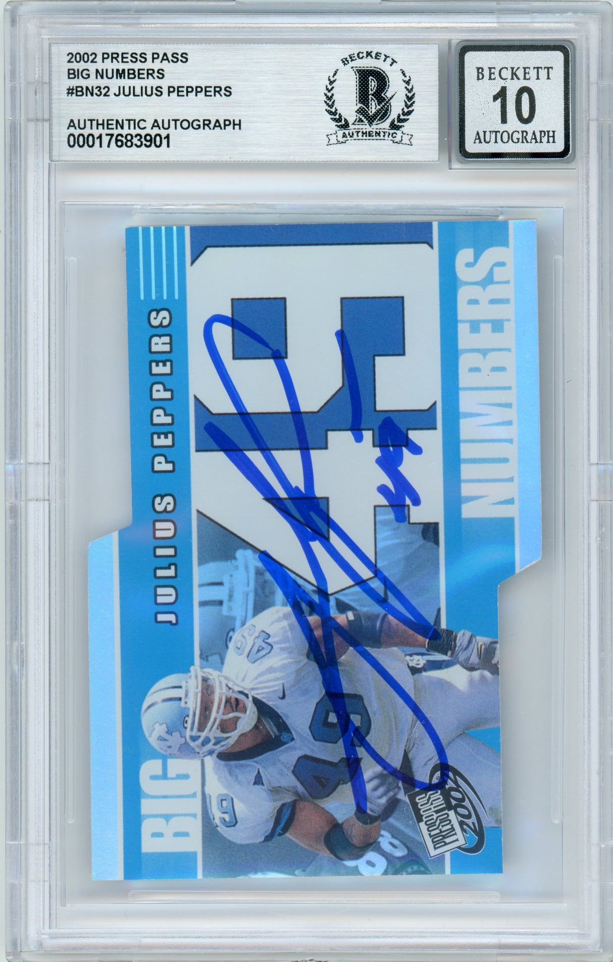 2002 Press Pass Big Numbers #BN32 Julius Peppers RC Panthers BGS Autograph 10