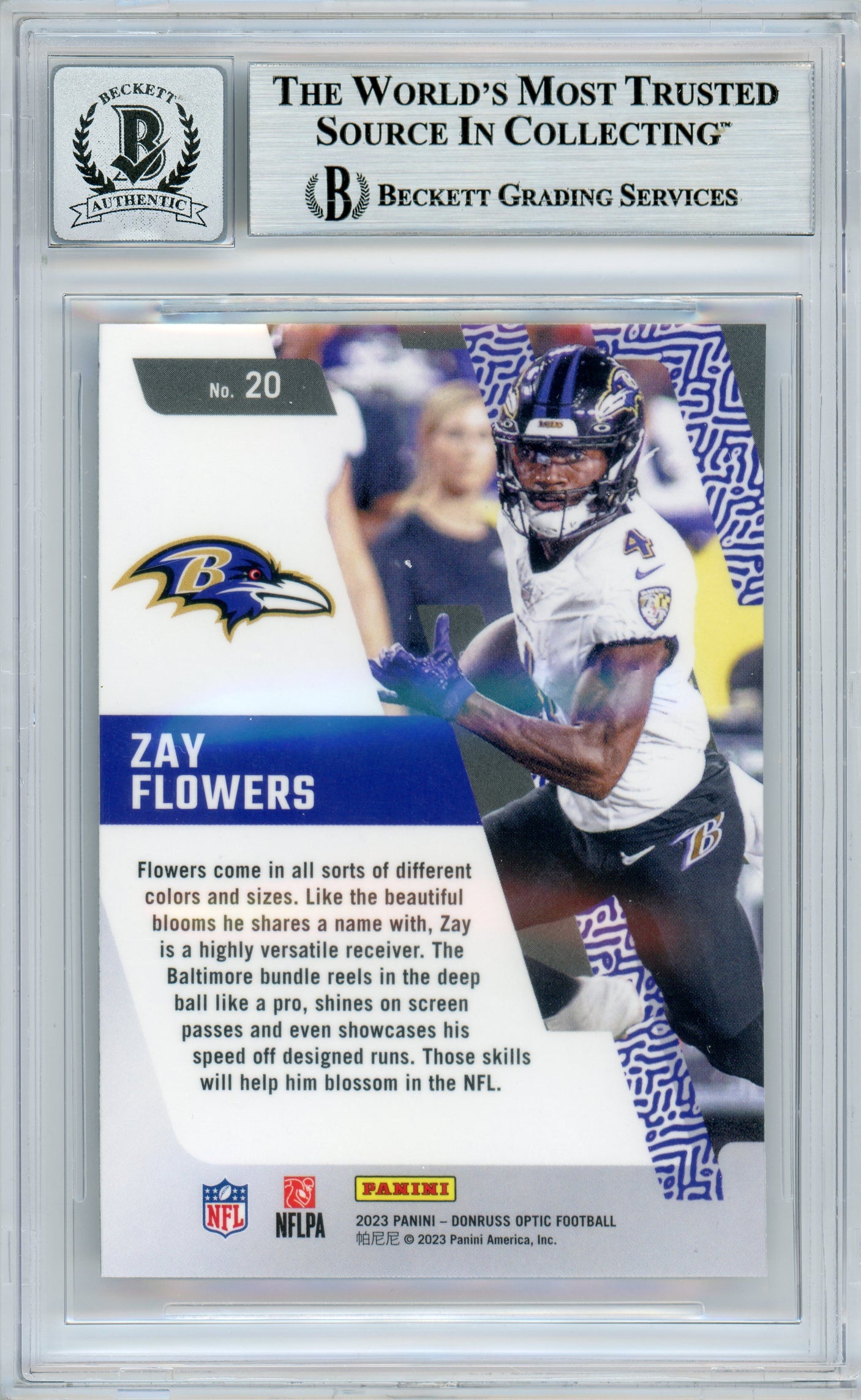 2023 Donruss Optic Rookie Primary Colors #20 Zay Flowers RC Ravens BGS Auto 10