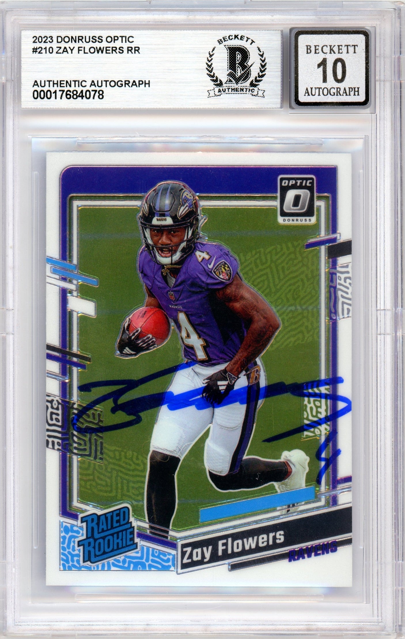 2023 Donruss Optic Rated Rookie #210 Zay Flowers RC Ravens BGS Autograph 10