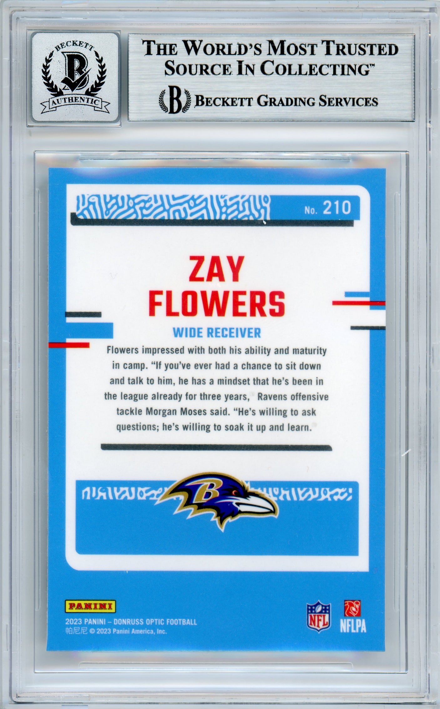2023 Donruss Optic Rated Rookie #210 Zay Flowers RC Ravens BGS Autograph 10