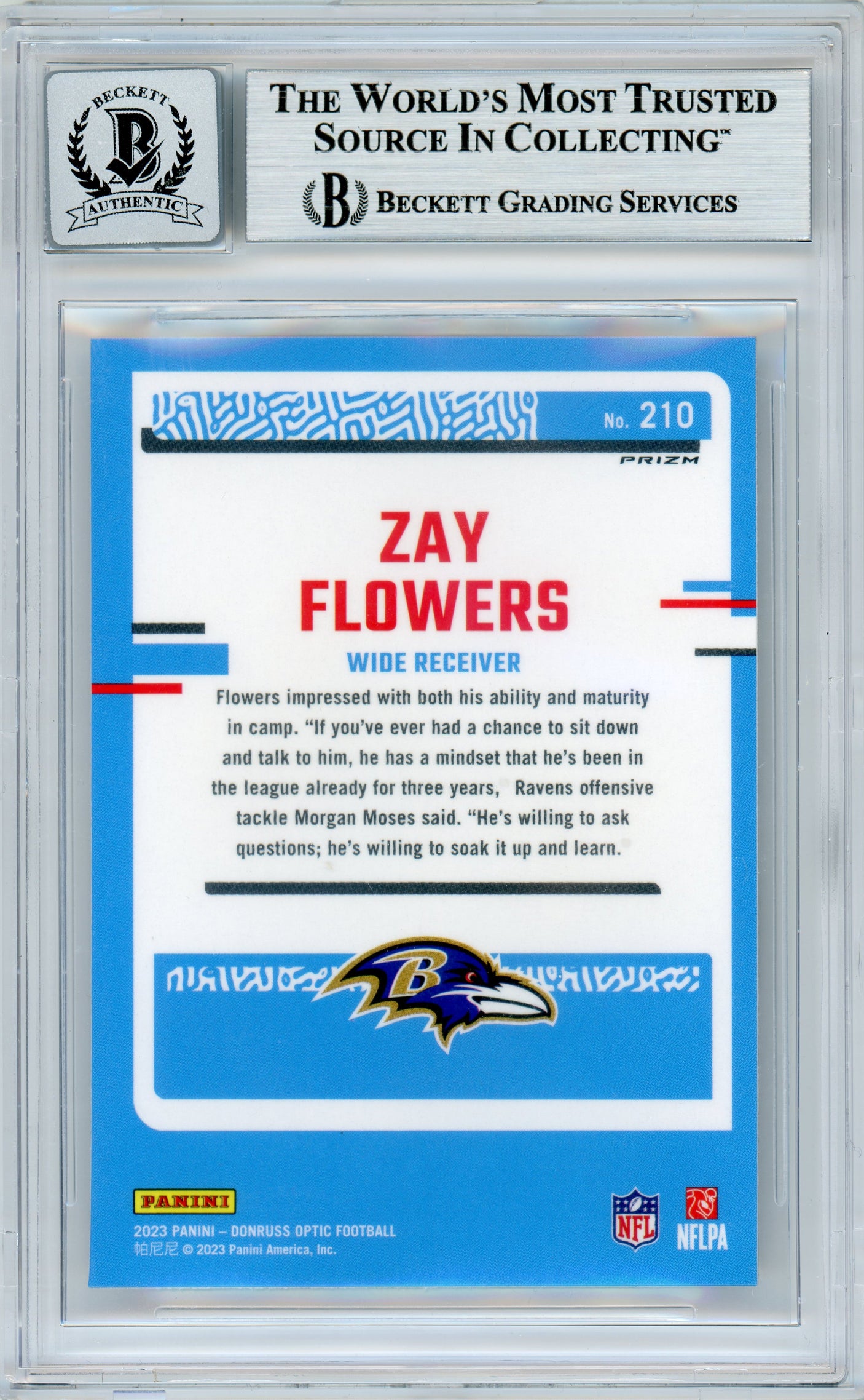 2023 Donruss Optic Rated Rookie Silver #210 Zay Flowers RC Ravens BGS Auto 10