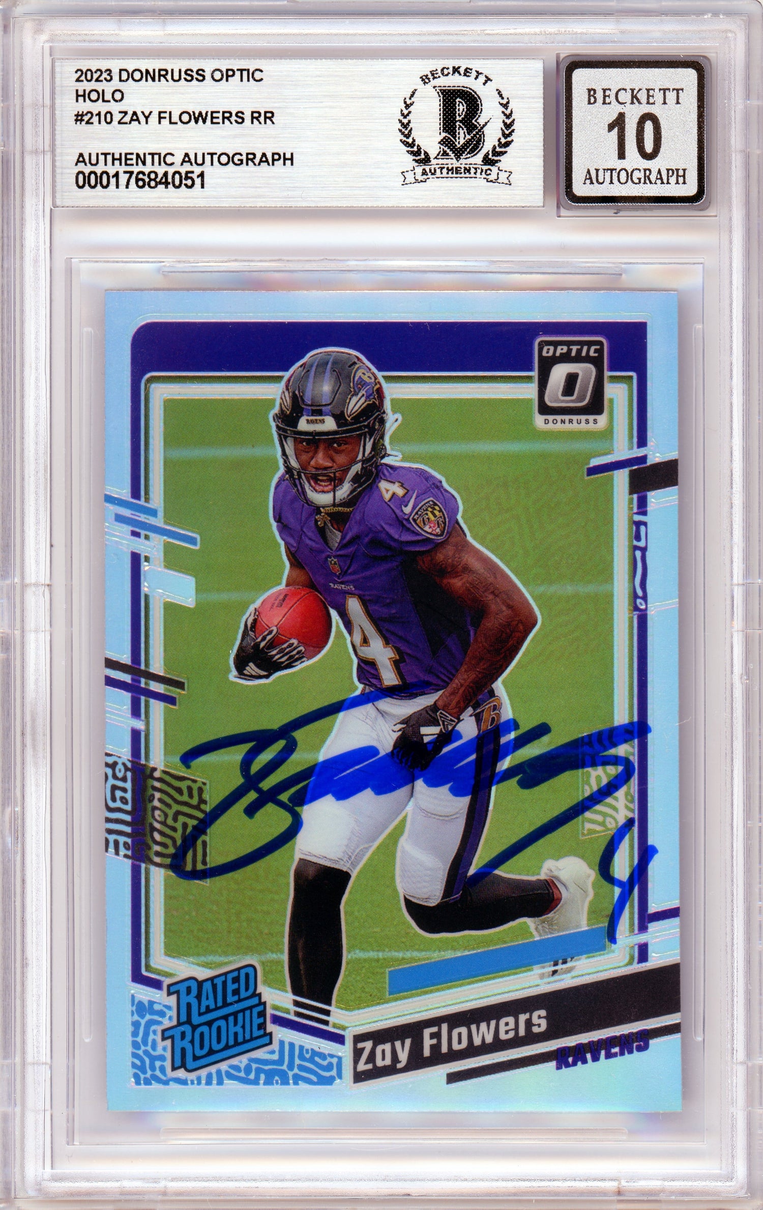 2023 Donruss Optic Rated Rookie Silver #210 Zay Flowers RC Ravens BGS Auto 10