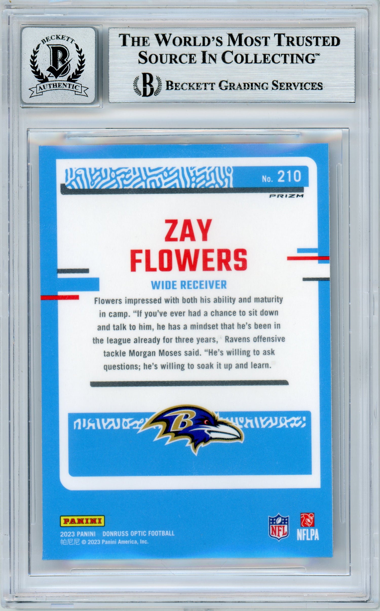 2023 Donruss Optic Rated Rookie Purple Shock #210 Zay Flowers RC BGS Auto 10