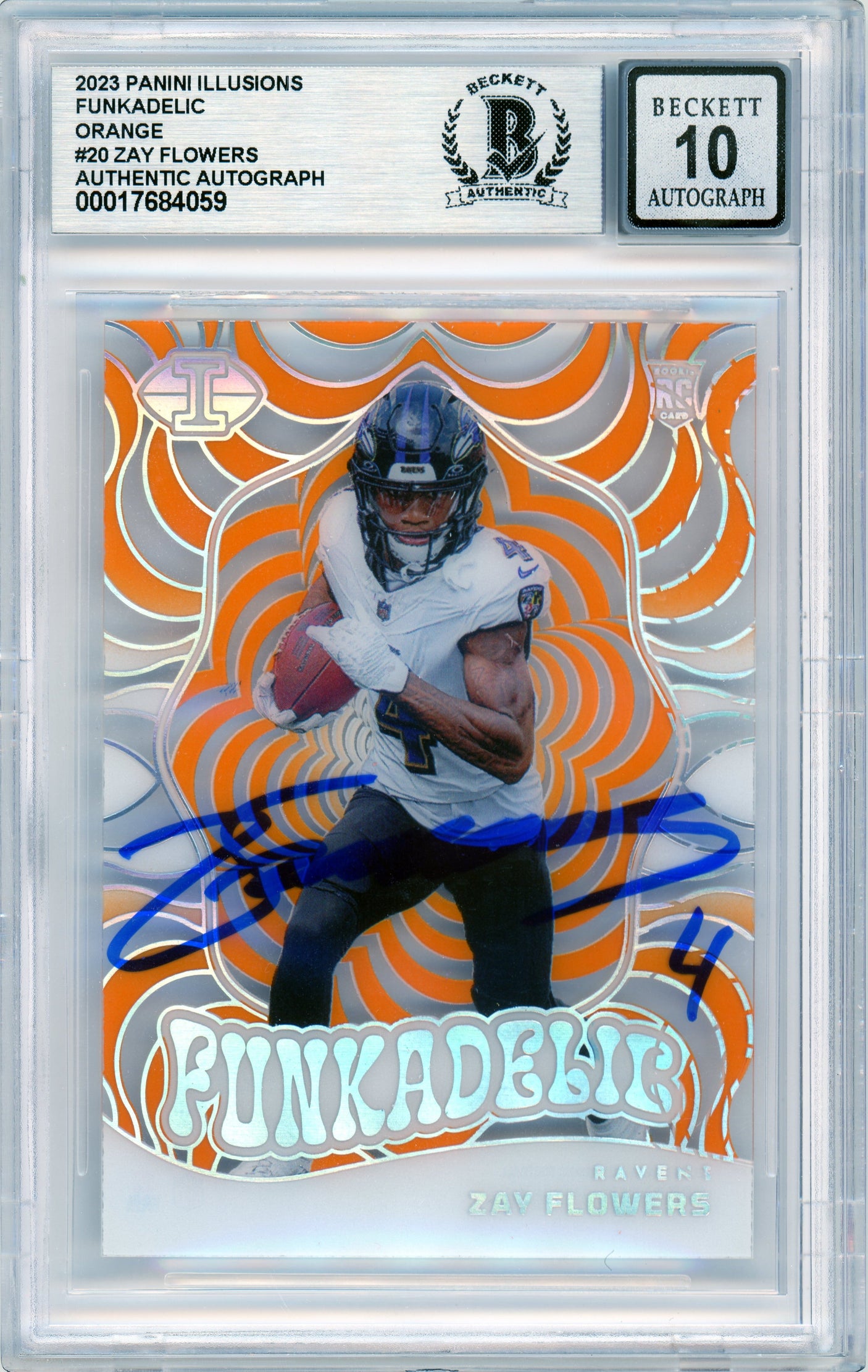 2023 Panini Illusions Funkadelic Orange #20 Zay Flowers RC Ravens BGS Auto 10