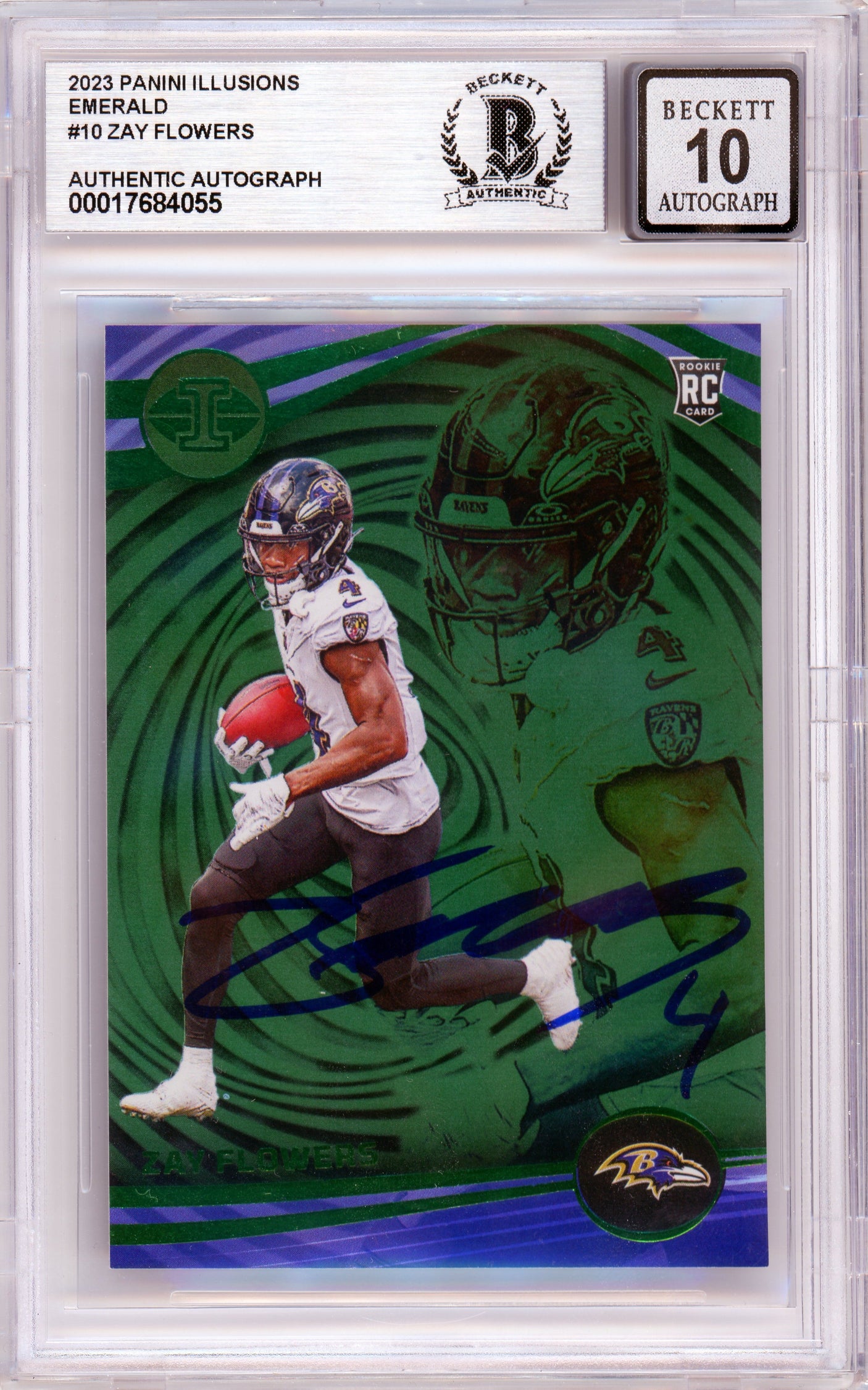 2023 Panini Illusions Emerald #10 Zay Flowers RC Ravens BGS Autograph 10
