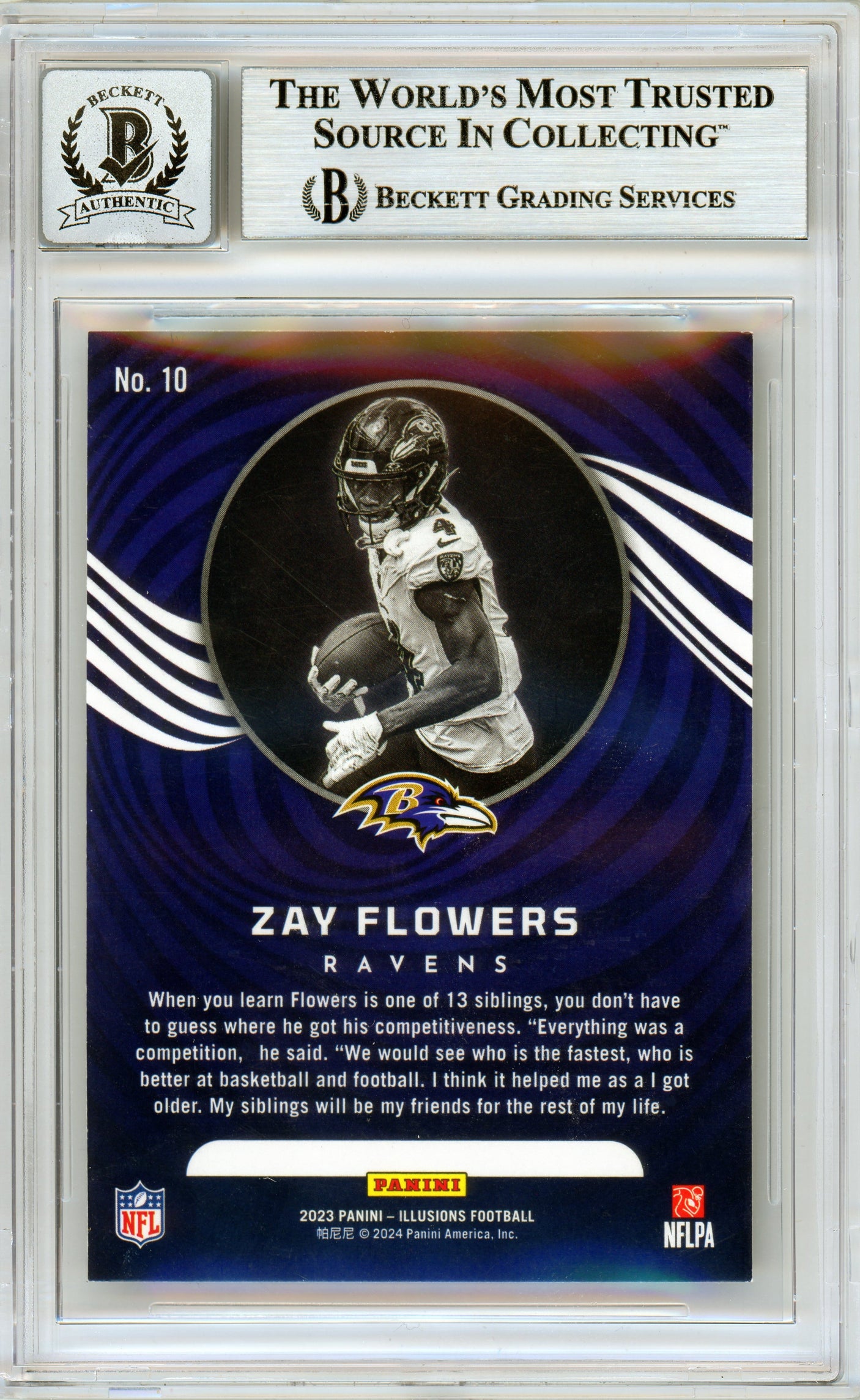 2023 Panini Illusions Emerald #10 Zay Flowers RC Ravens BGS Autograph 10