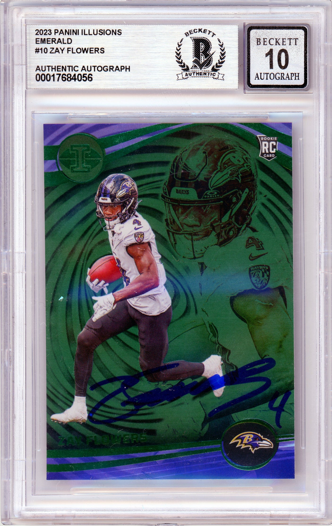 2023 Panini Illusions Emerald #10 Zay Flowers RC Ravens BGS Autograph 10