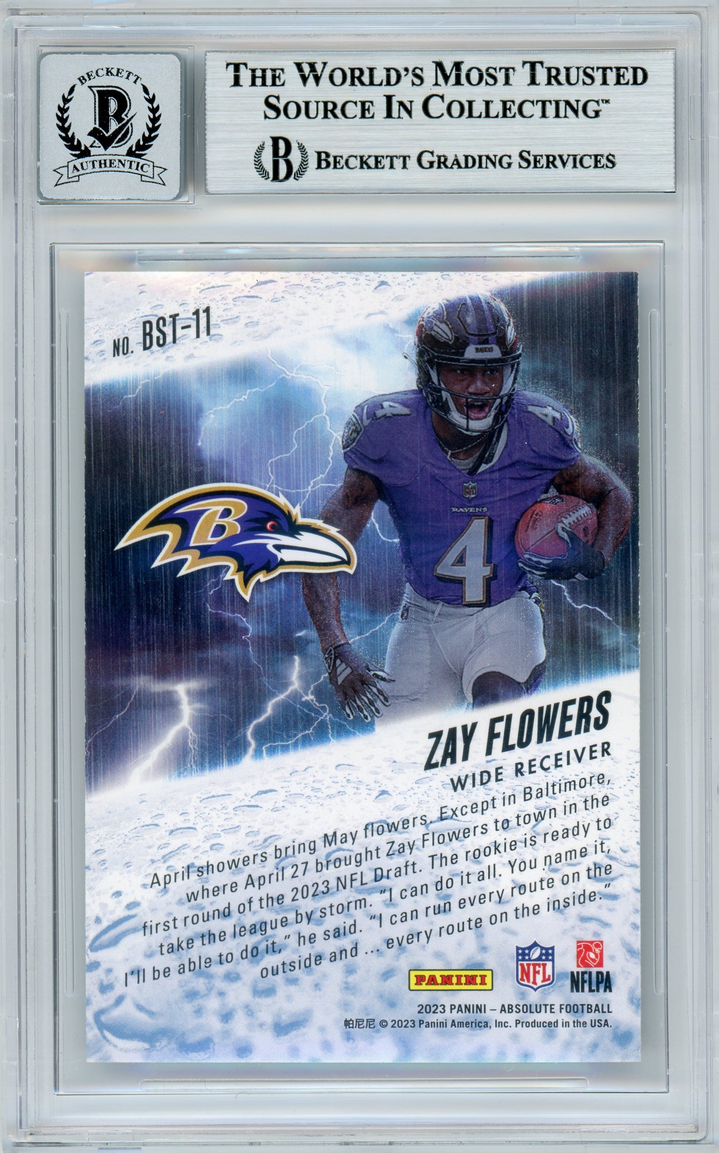 2023 Panini Absolute By Storm #11 Zay Flowers RC Ravens BGS Autograph 10