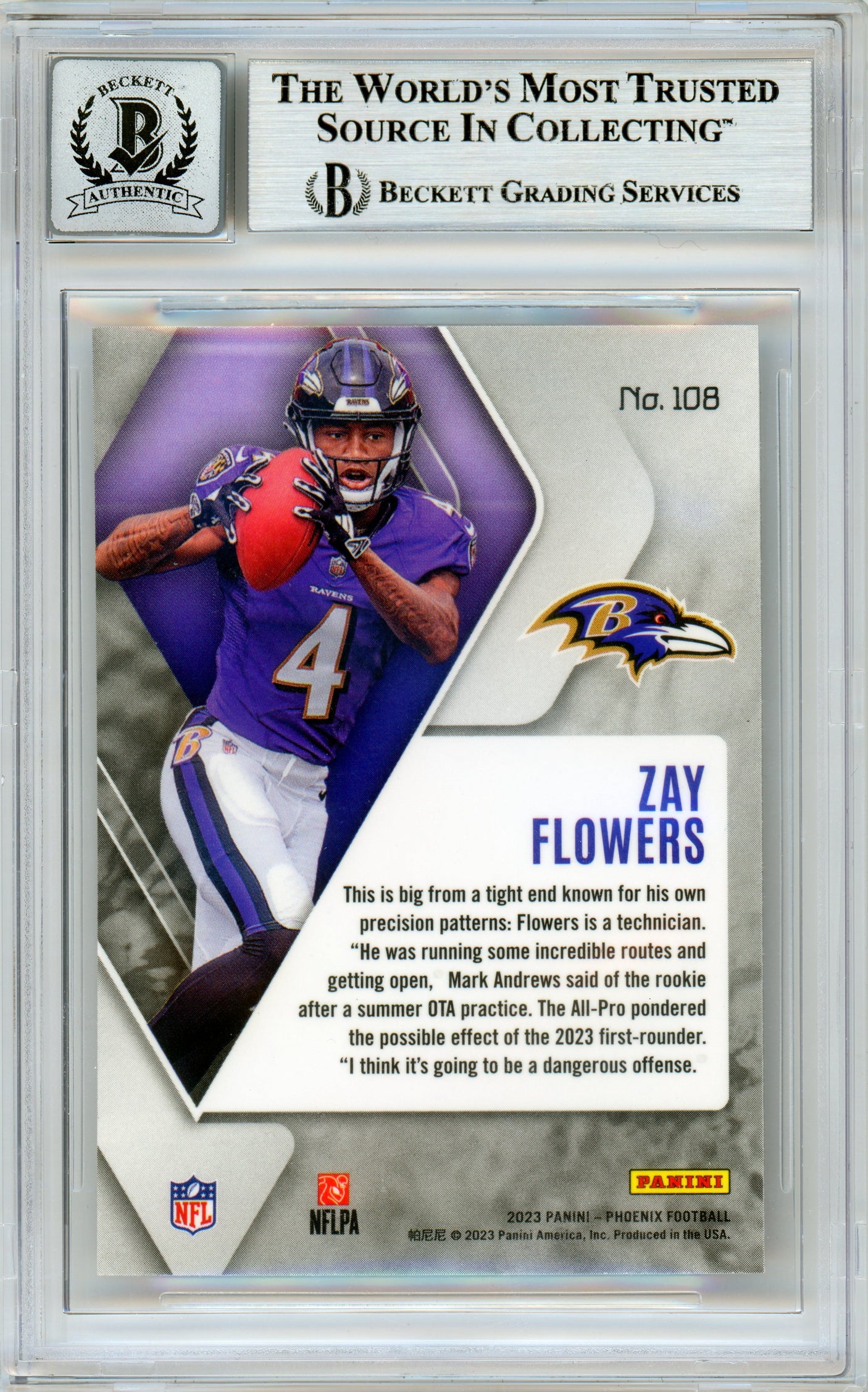 2023 Panini Phoenix #108 Zay Flowers RC Ravens BGS Autograph 10