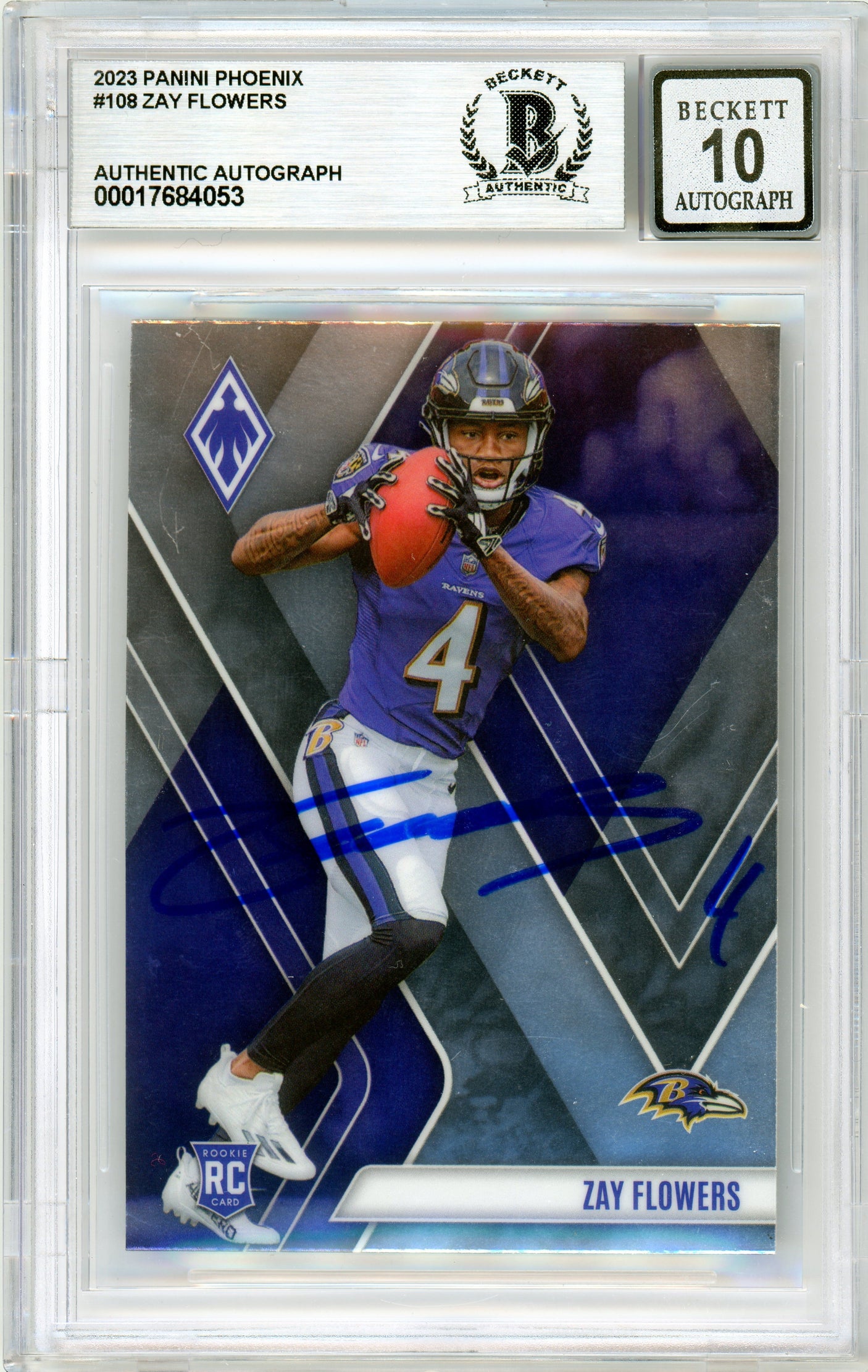 2023 Panini Phoenix #108 Zay Flowers RC Ravens BGS Autograph 10