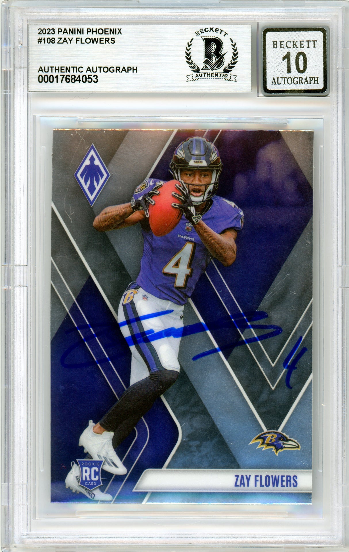 2023 Panini Phoenix #108 Zay Flowers RC Ravens BGS Autograph 10