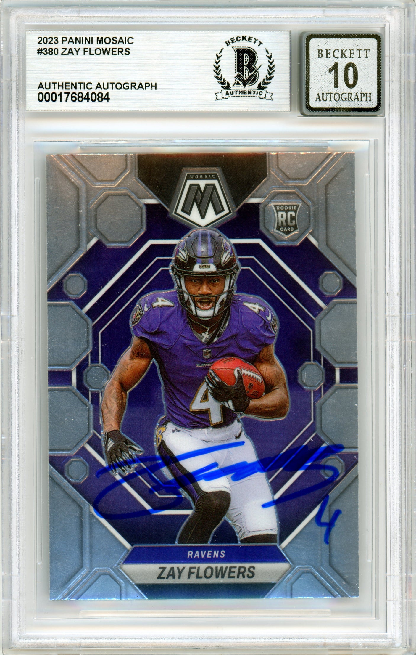 2023 Panini Mosaic #380 Zay Flowers RC Ravens BGS Autograph 10