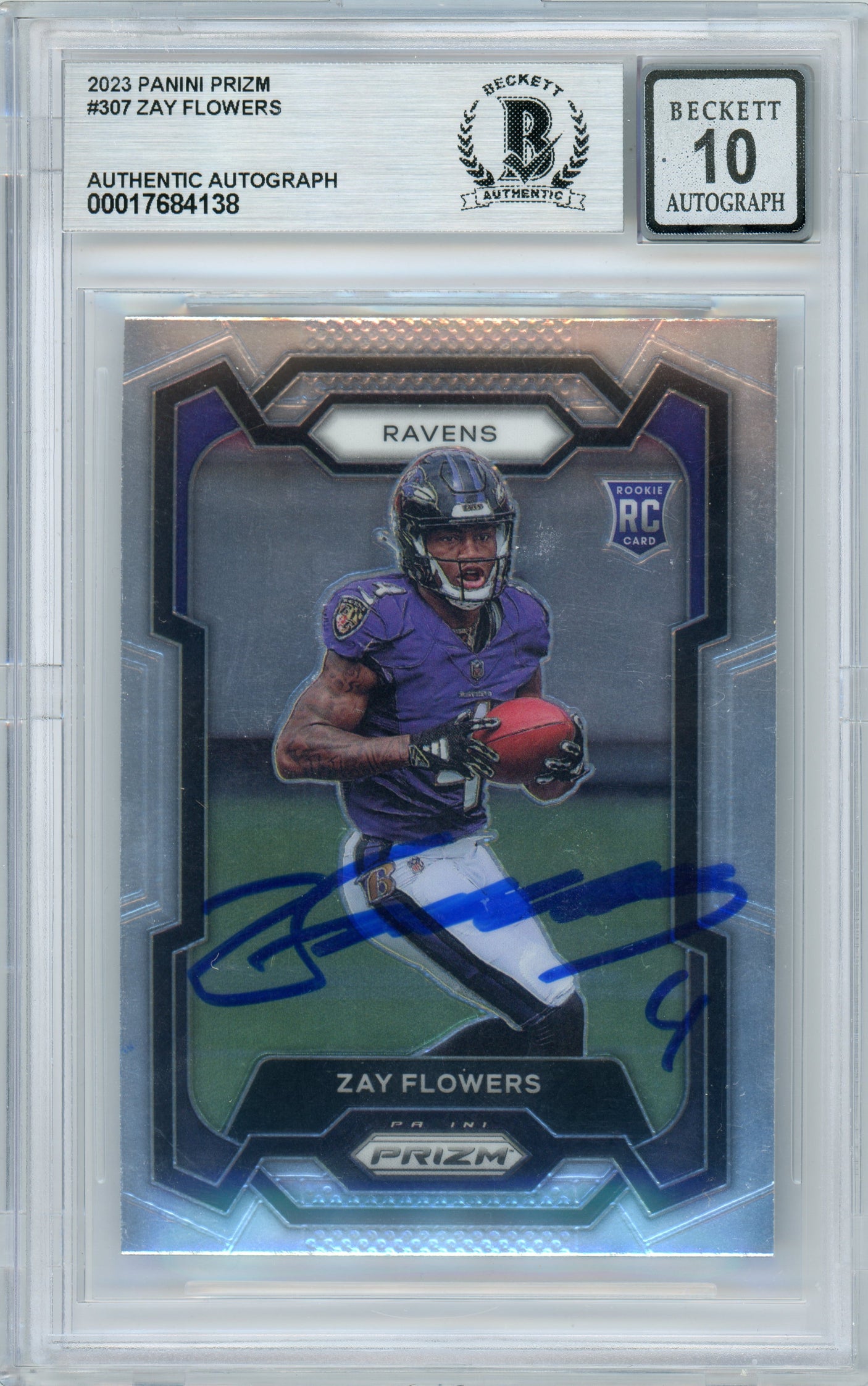 2023 Panini Prizm #307 Zay Flowers RC Ravens BGS Autograph 10