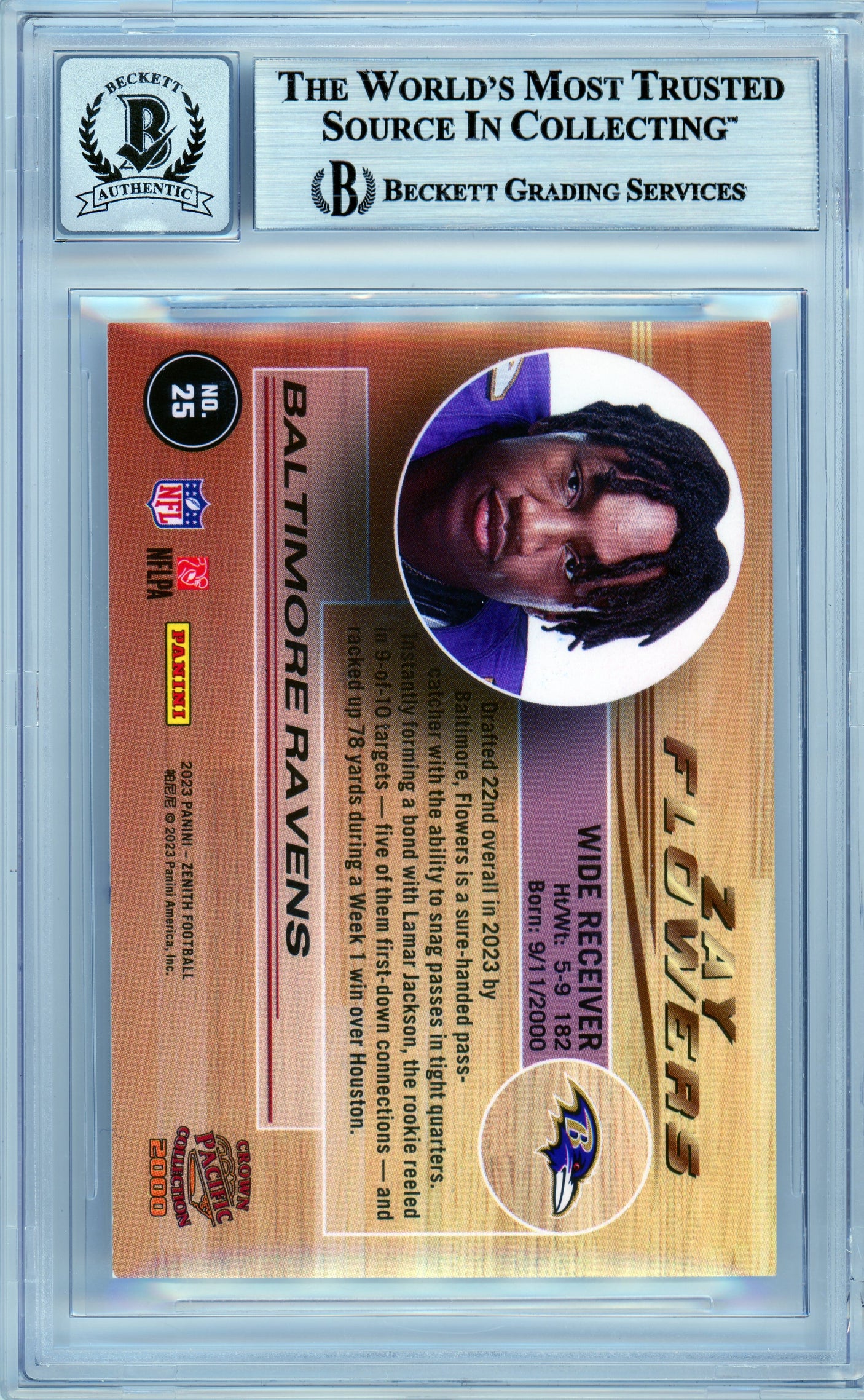 2023 Zenith Pacific Crown Collection #25 Zay Flowers BGS Autograph 10