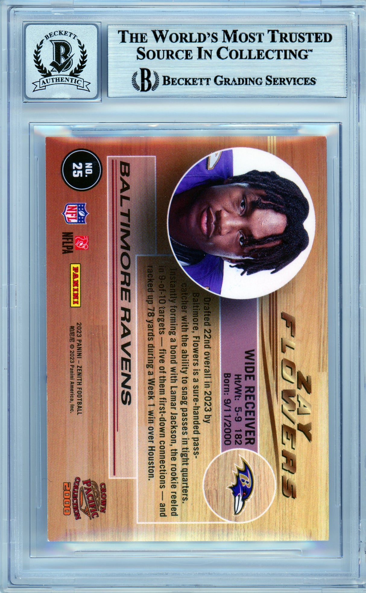 2023 Zenith Pacific Crown Collection #25 Zay Flowers BGS Autograph 10