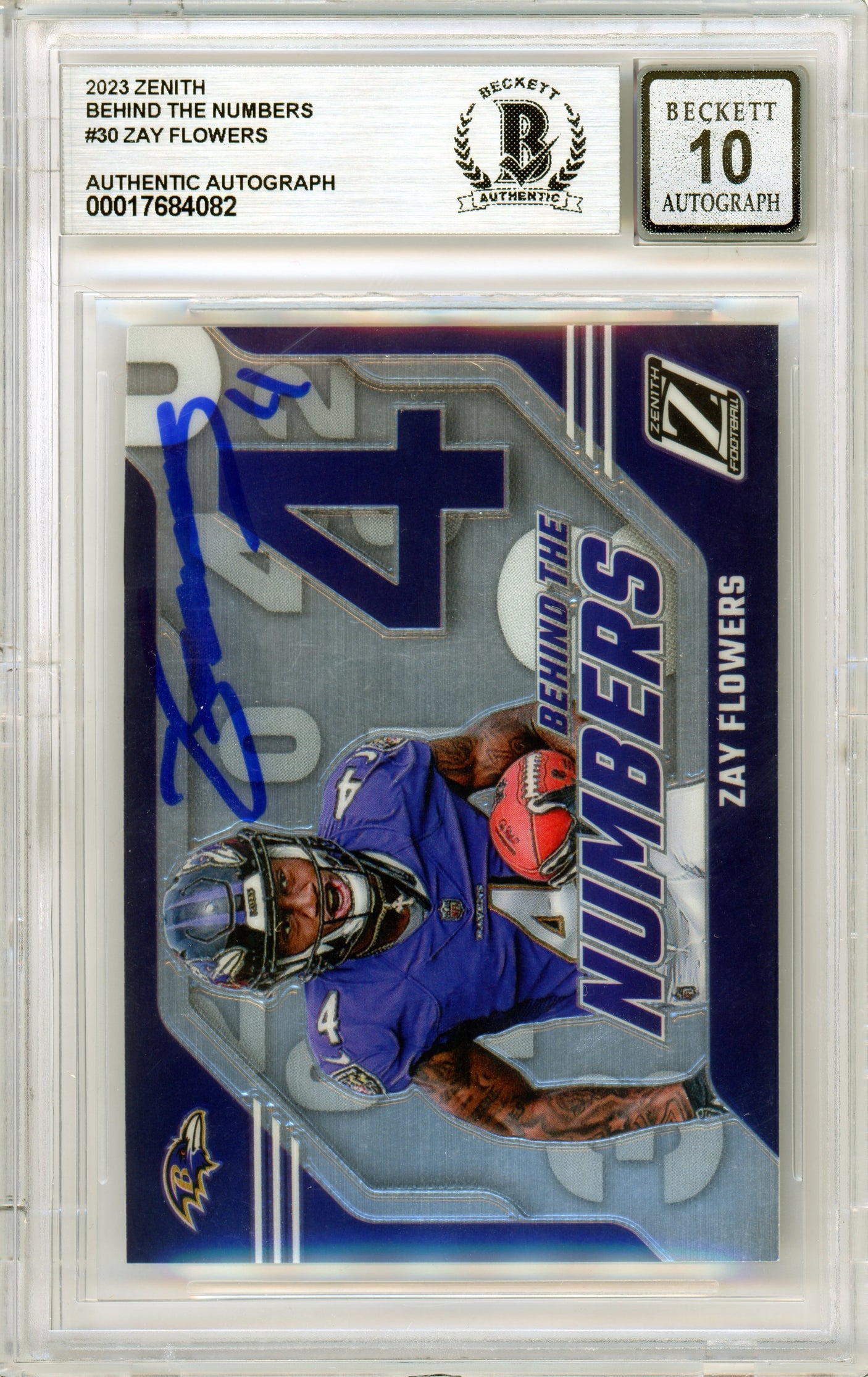 2023 Zenith Behind The Numbers #30 Zay Flowers RC Ravens BGS Autograph 10