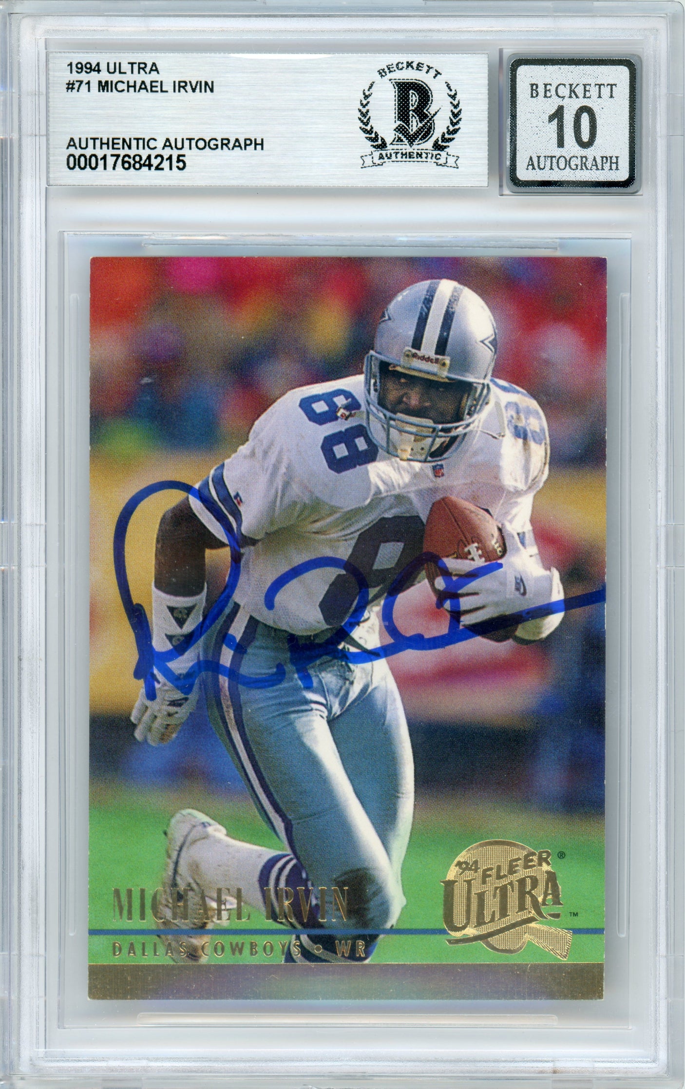 1994 Fleer Ultra #71 Michael Irvin Dallas Cowboys BGS Autograph 10