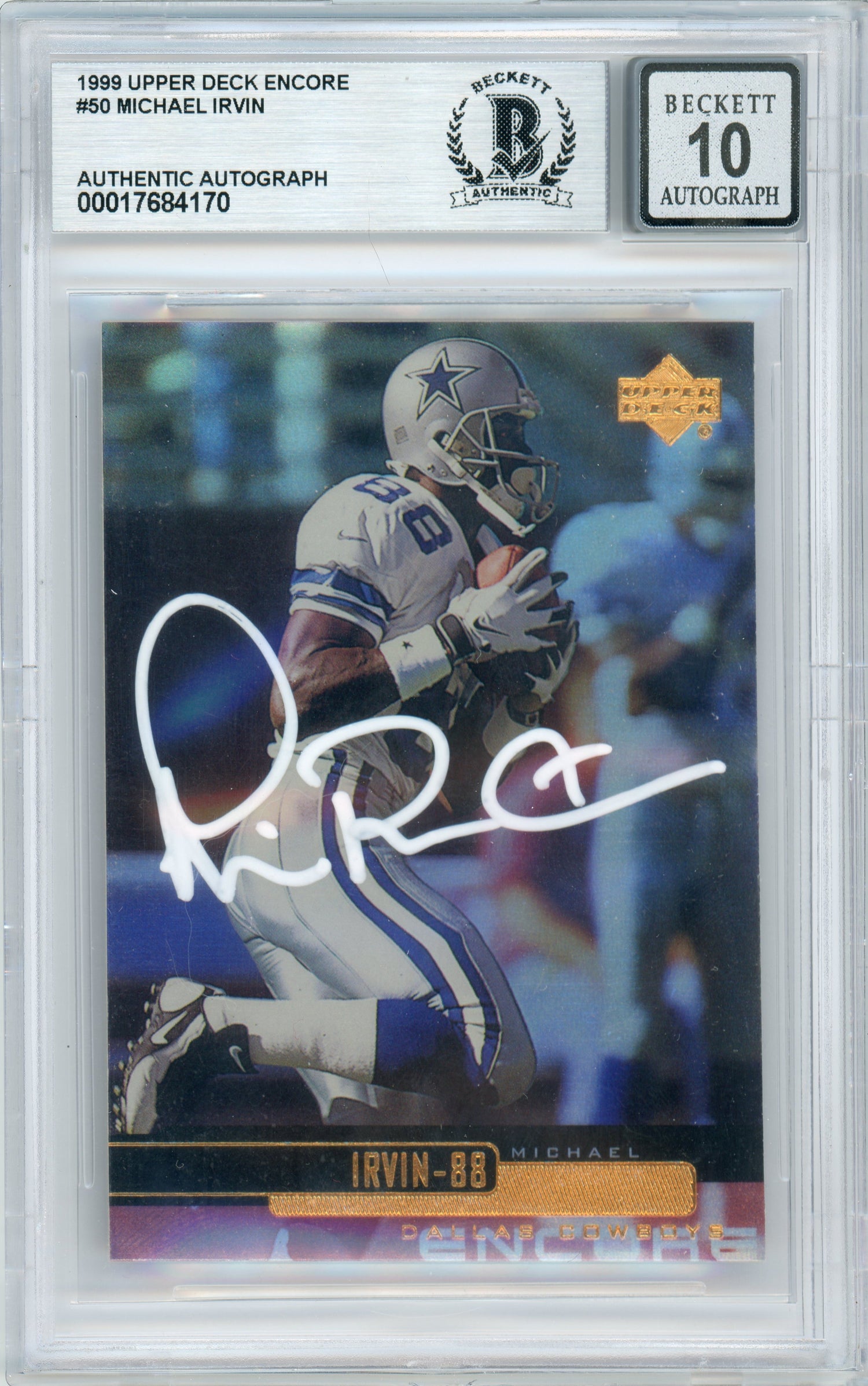 1999 Upper Deck Encore #50 Michael Irvin Dallas Cowboys BGS Autograph 10