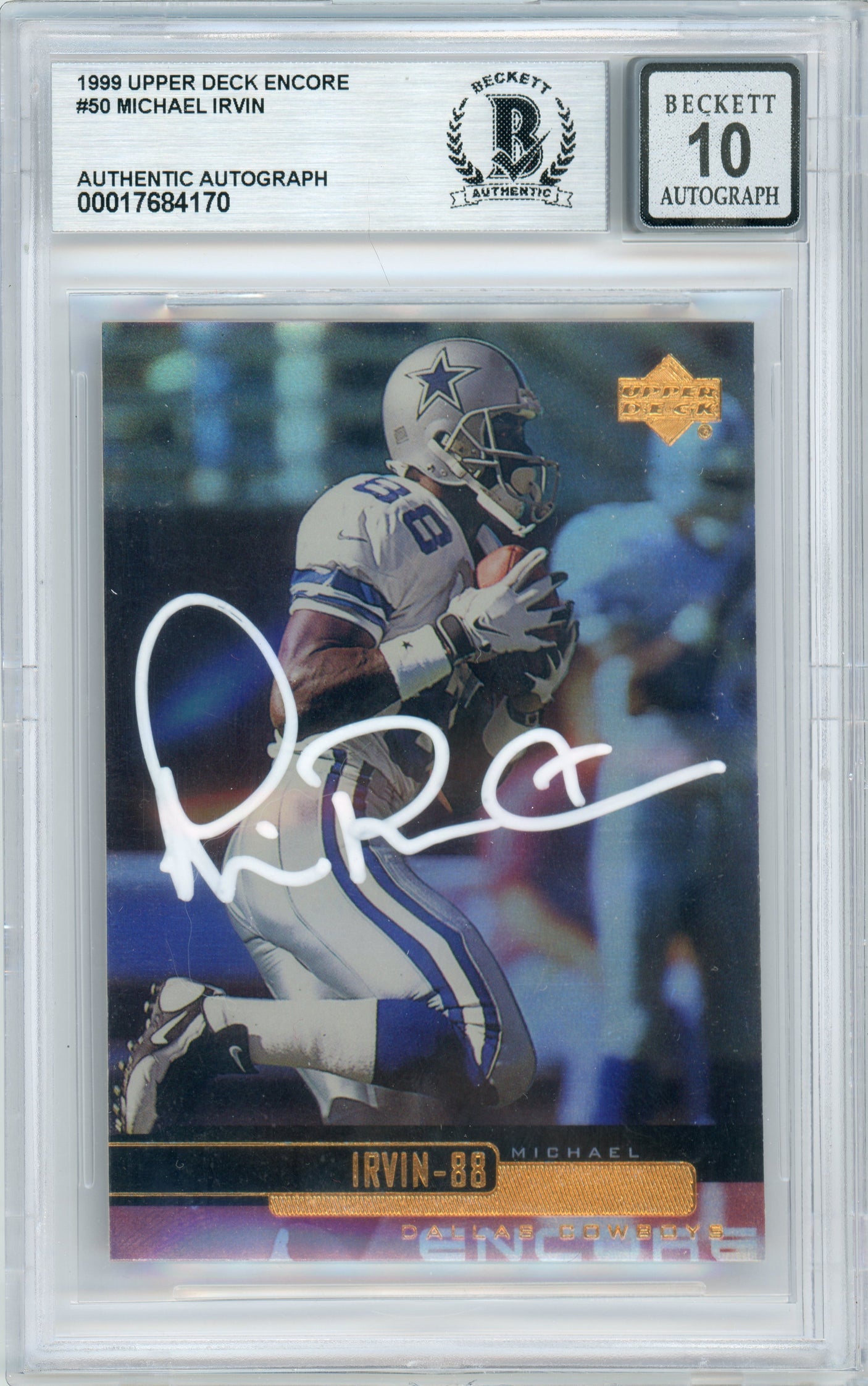 1999 Upper Deck Encore #50 Michael Irvin Dallas Cowboys BGS Autograph 10