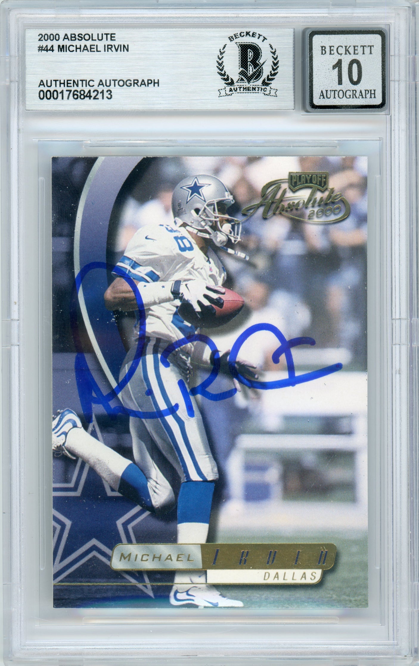 2000 Playoff Absolute #44 Michael Irvin Dallas Cowboys BGS Autograph 10