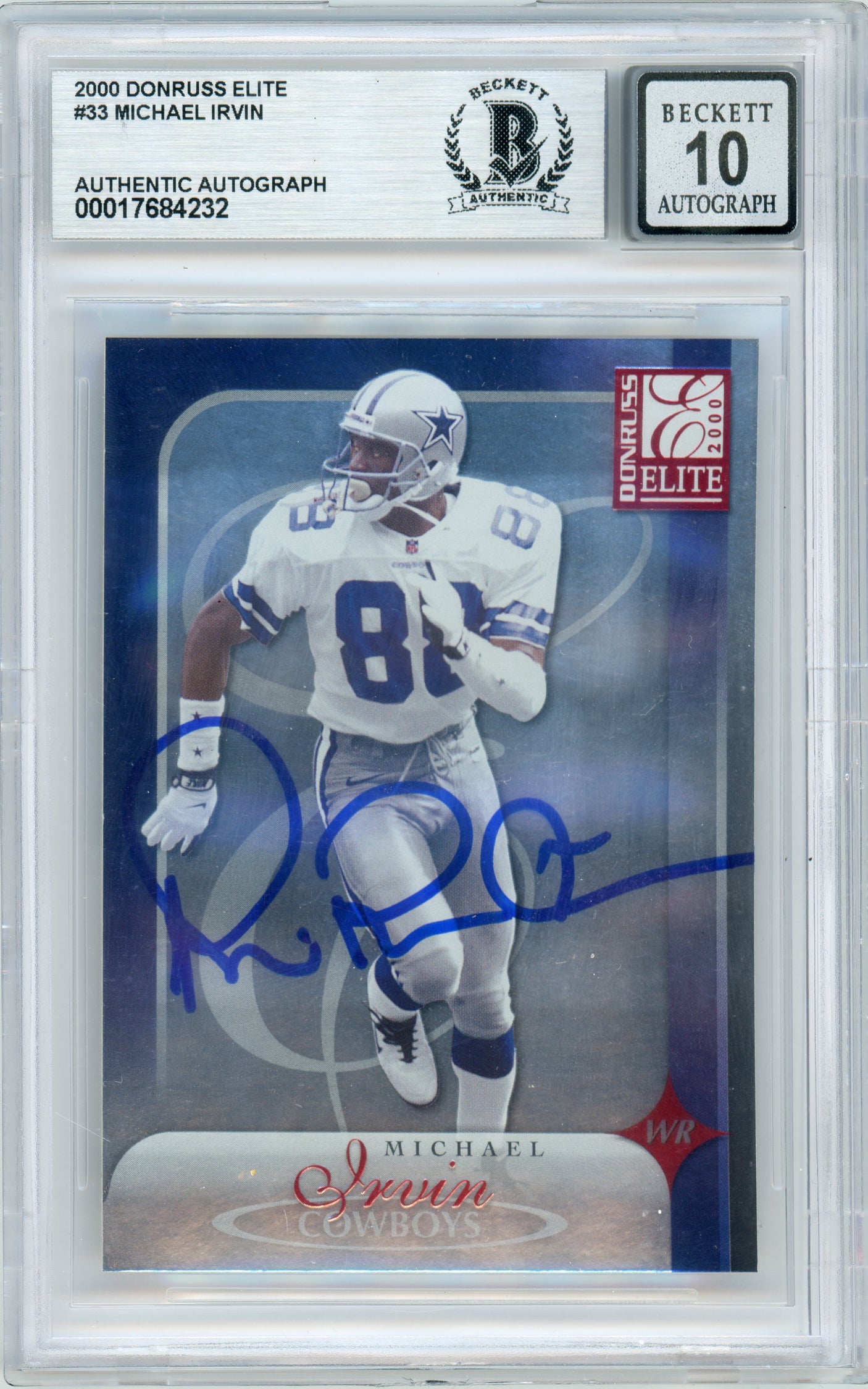 2000 Donruss Elite #33 Michael Irvin Dallas Cowboys BGS Autograph 10