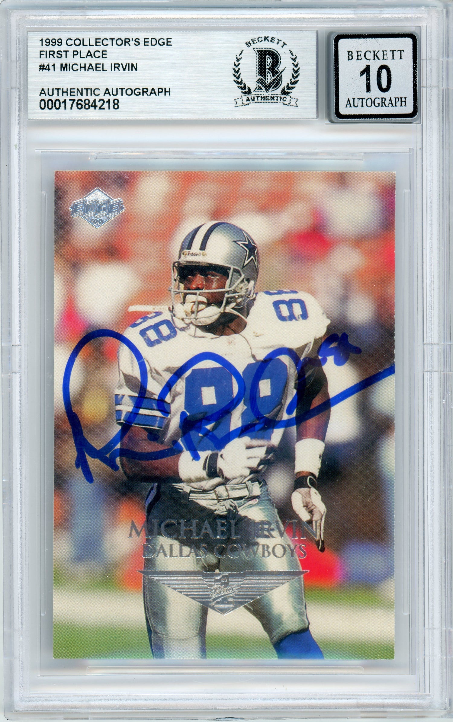 1999 Collector's Edge First Place #41 Michael Irvin Cowboys BGS Autograph 10