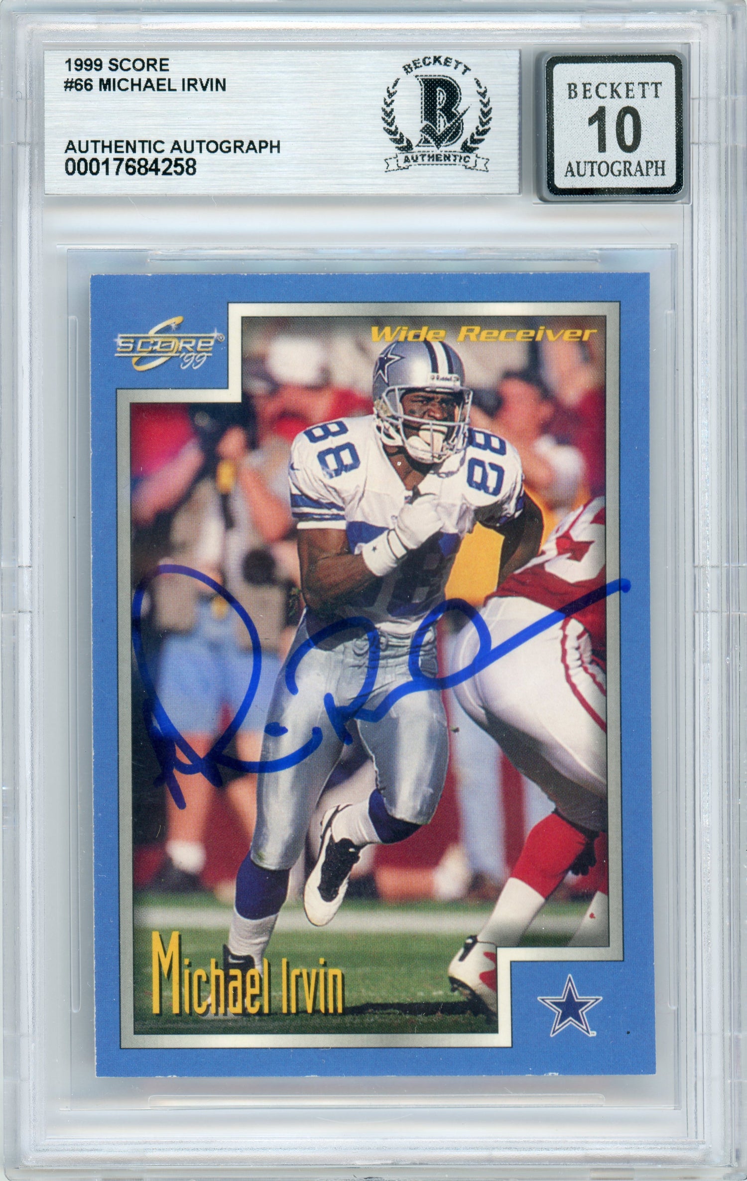 1999 Score #66 Michael Irvin Dallas Cowboys BGS Autograph 10
