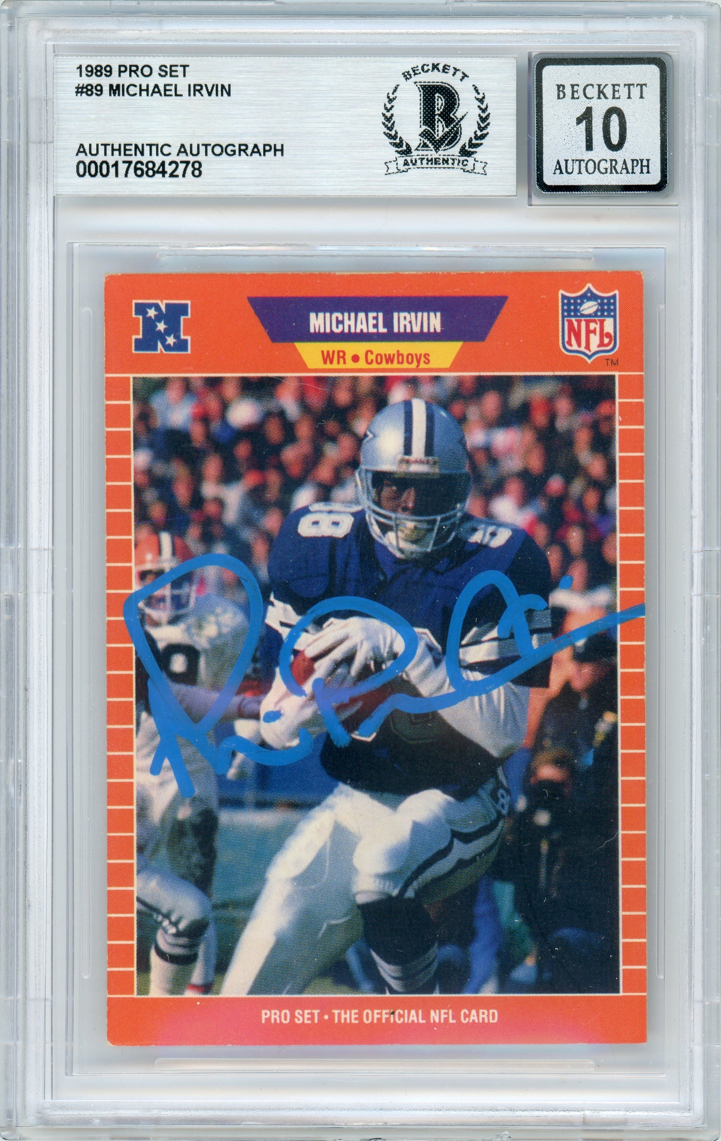1989 Pro Set #89 Michael Irvin Dallas Cowboys BGS Autograph 10