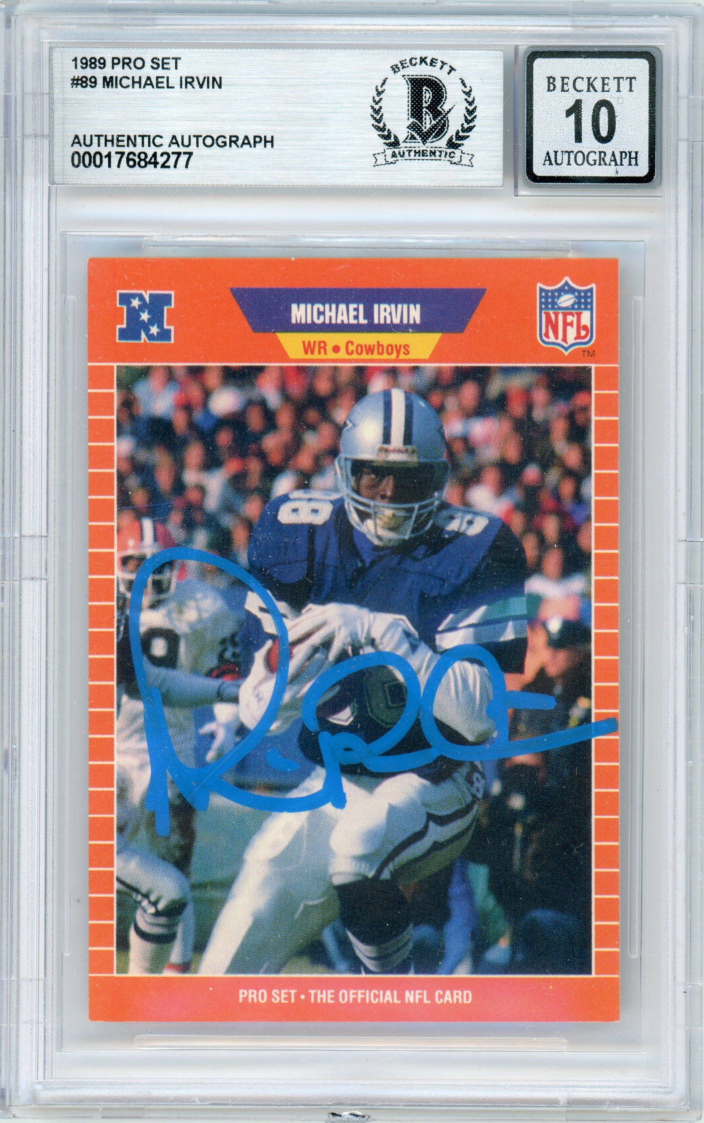1989 Pro Set #89 Michael Irvin Dallas Cowboys BGS Autograph 10