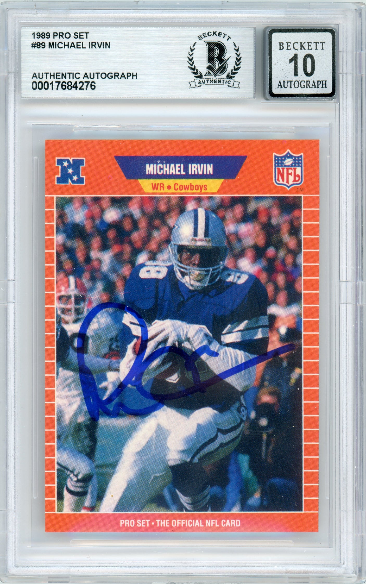 1989 Pro Set #89 Michael Irvin Dallas Cowboys BGS Autograph 10