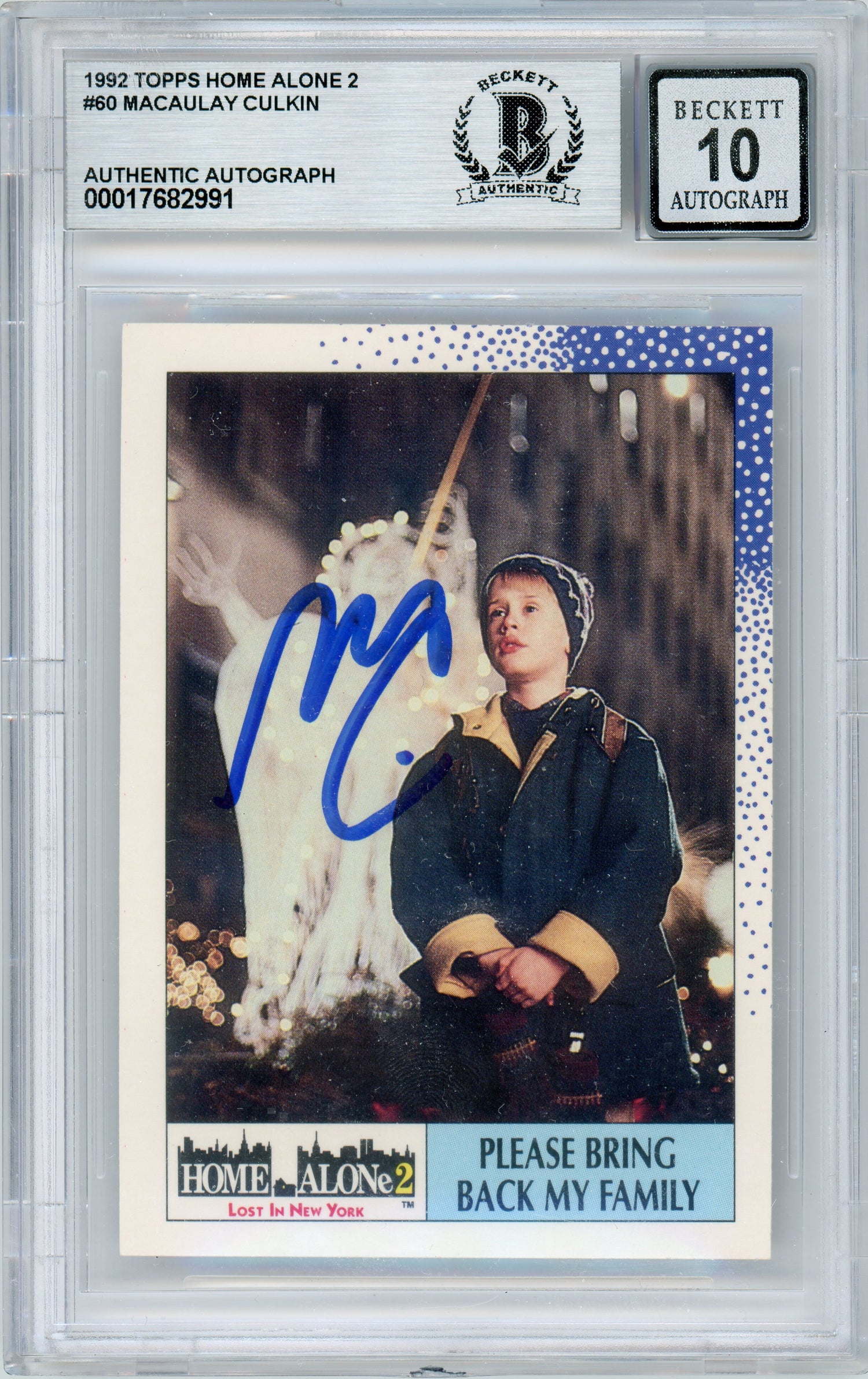 1992 Topps Home Alone 2 #60 Macaulay Culkin BGS Autograph 10