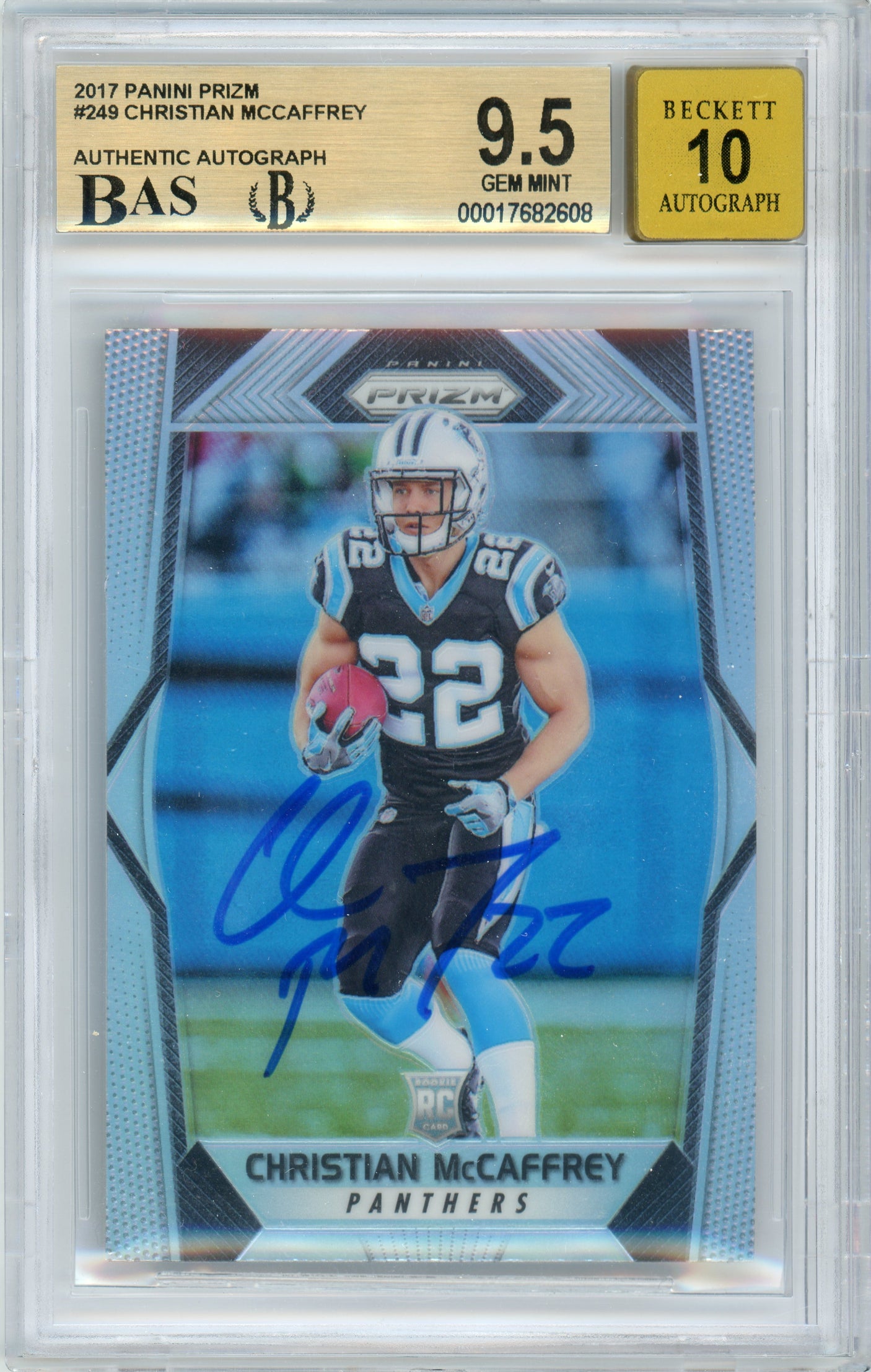 2017 Panini Prizm Silver #249 Christian McCaffrey RC Panthers BGS 9.5 Autograph 10