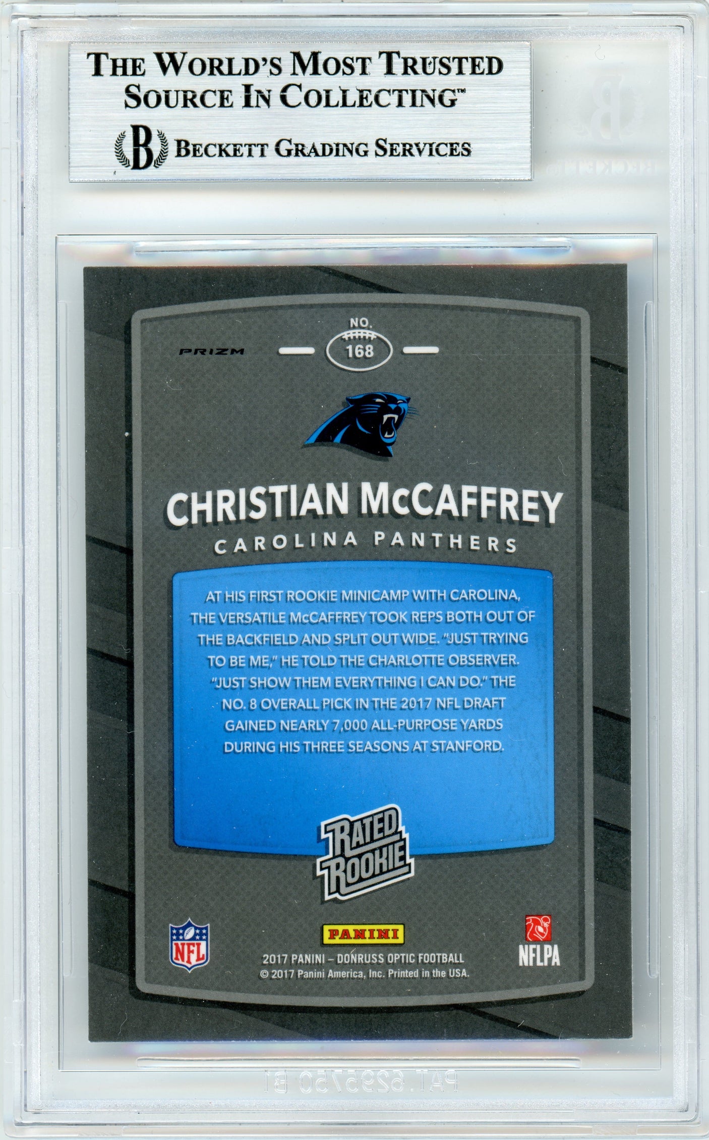 2017 Donruss Optic RR Holo #168 Christian McCaffrey RC Panthers BGS Autograph