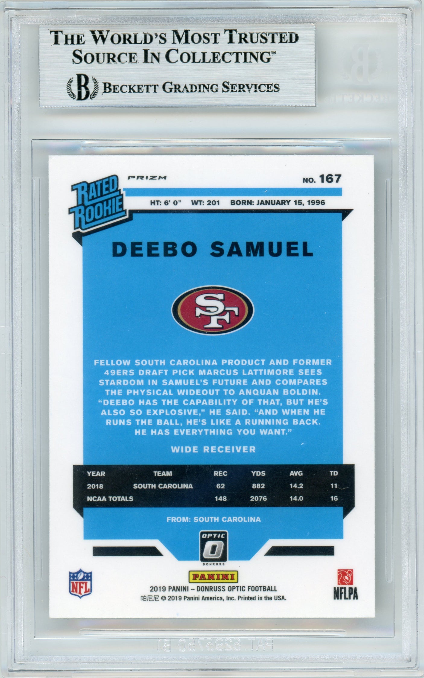 2019 Donruss Optic Holo Rated Rookie #167 Deebo Samuel 49ers BGS Auto
