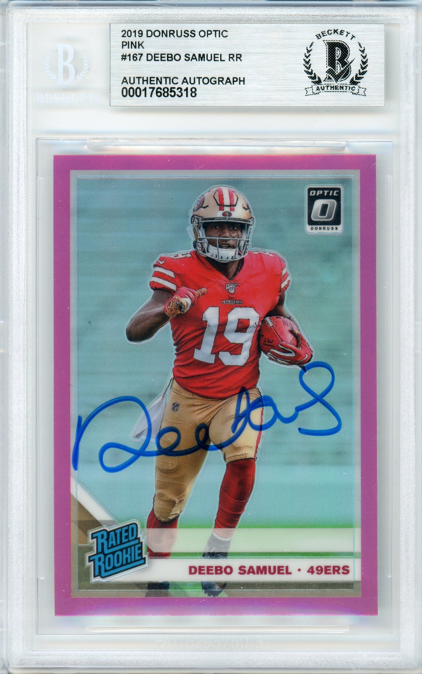 2019 Donruss Optic Pink Holo Rated Rookie #167 Deebo Samuel 49ers BGS Auto